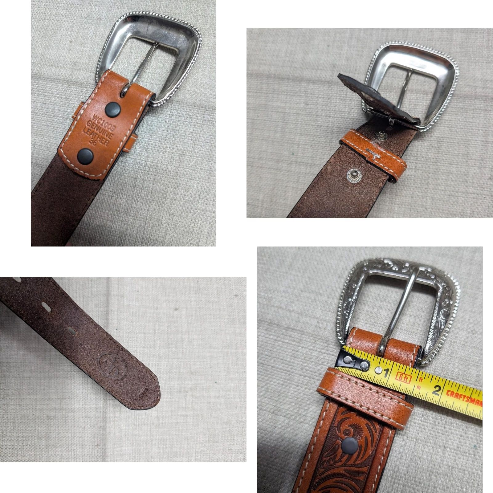Vintage VINTAGE western belt 36 leather studs cowhair buckle rodeo Y2K cowboy Mens Size 36 - 8 Thumbnail