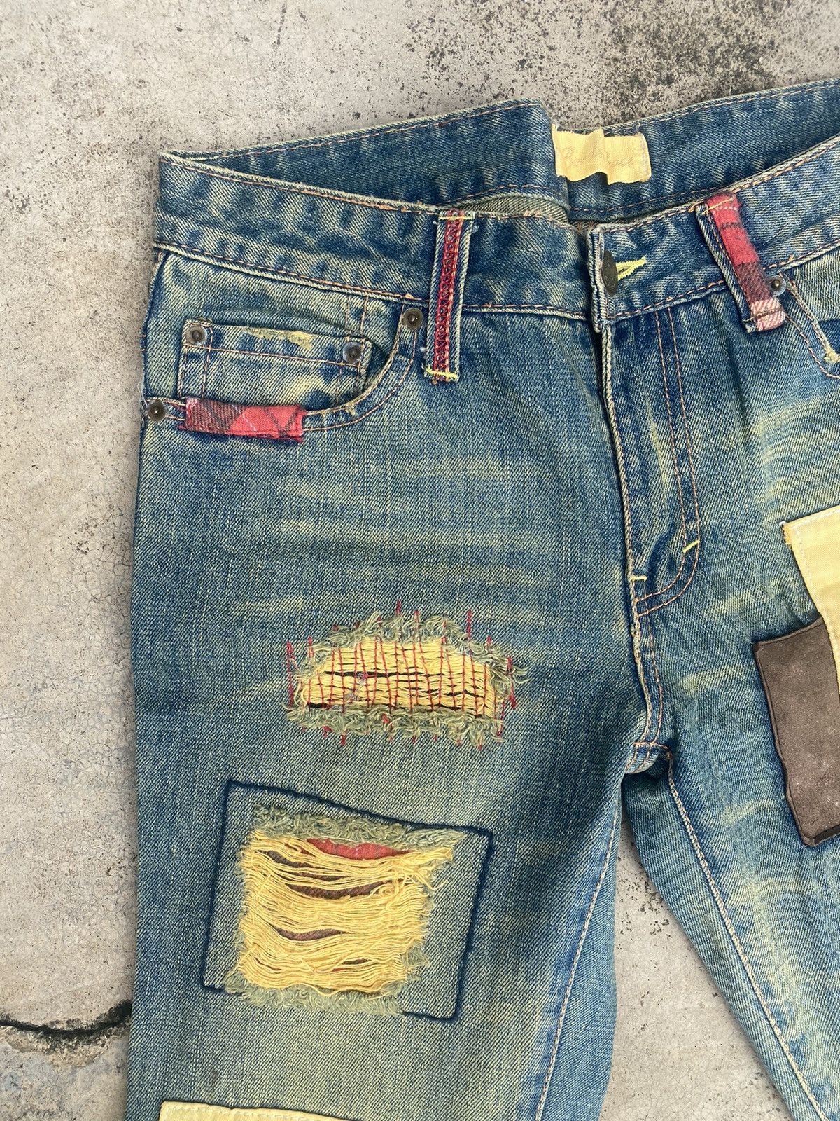If Six Was Nine × Japanese Brand Flare Jeans Bonds & Peace Patchwork Fade Bootcut Size US 31 - 8 Thumbnail