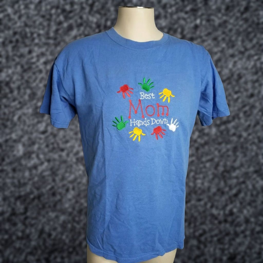 Vintage VINTAGE Best Mom Hands Down MT L Embroidered T Shirt Unisex Adults Blue Crew Neck Short Sleeve Cotton Polyester Size US L / EU 52-54 / 3 - 1 Thumbnail
