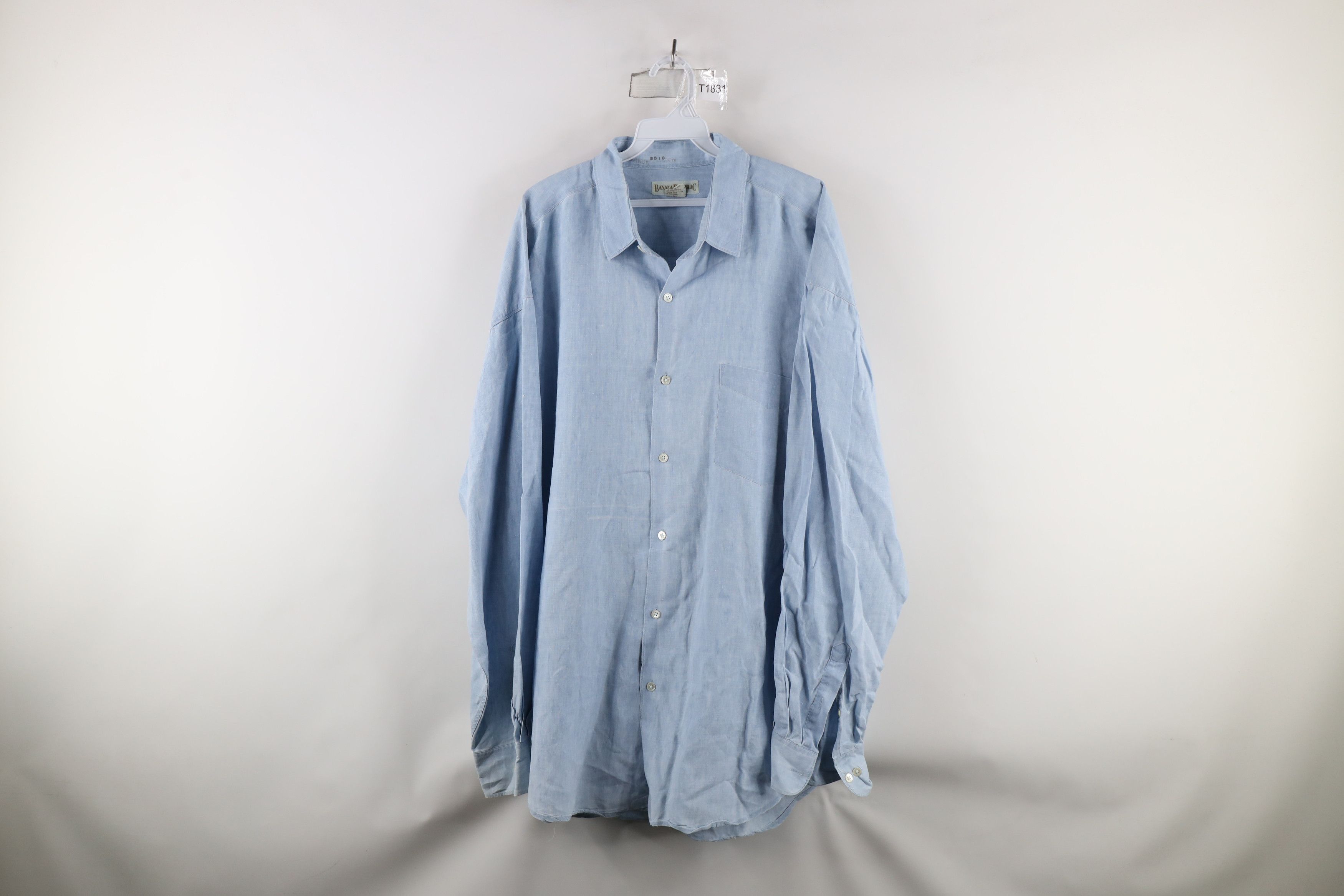 Banana Republic × Vintage Vintage 90s Banana Republic Fit Linen Button Shirt Blue Size ONE SIZE - 1 Thumbnail