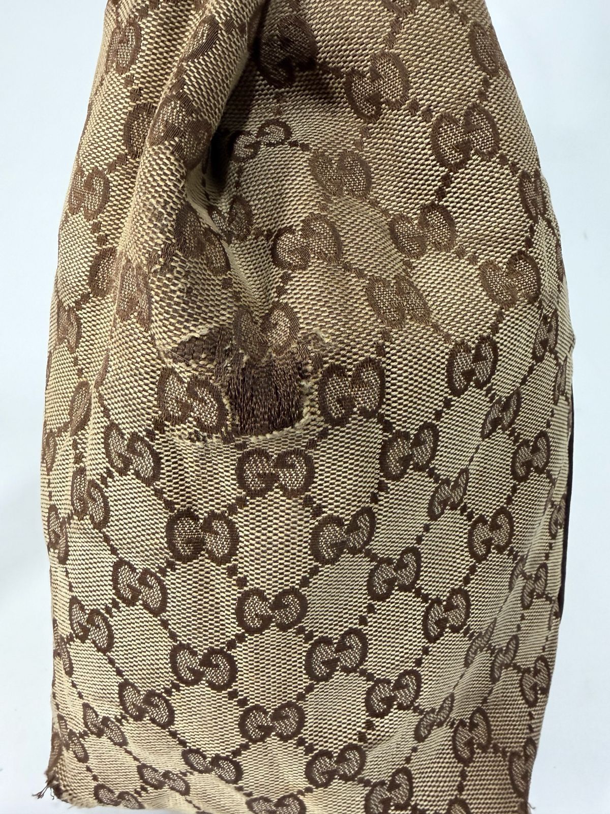 Gucci Gucci BeigeWhite GG Canvas Leather Medium Ladies Web Tote Size ONE SIZE - 8 Thumbnail