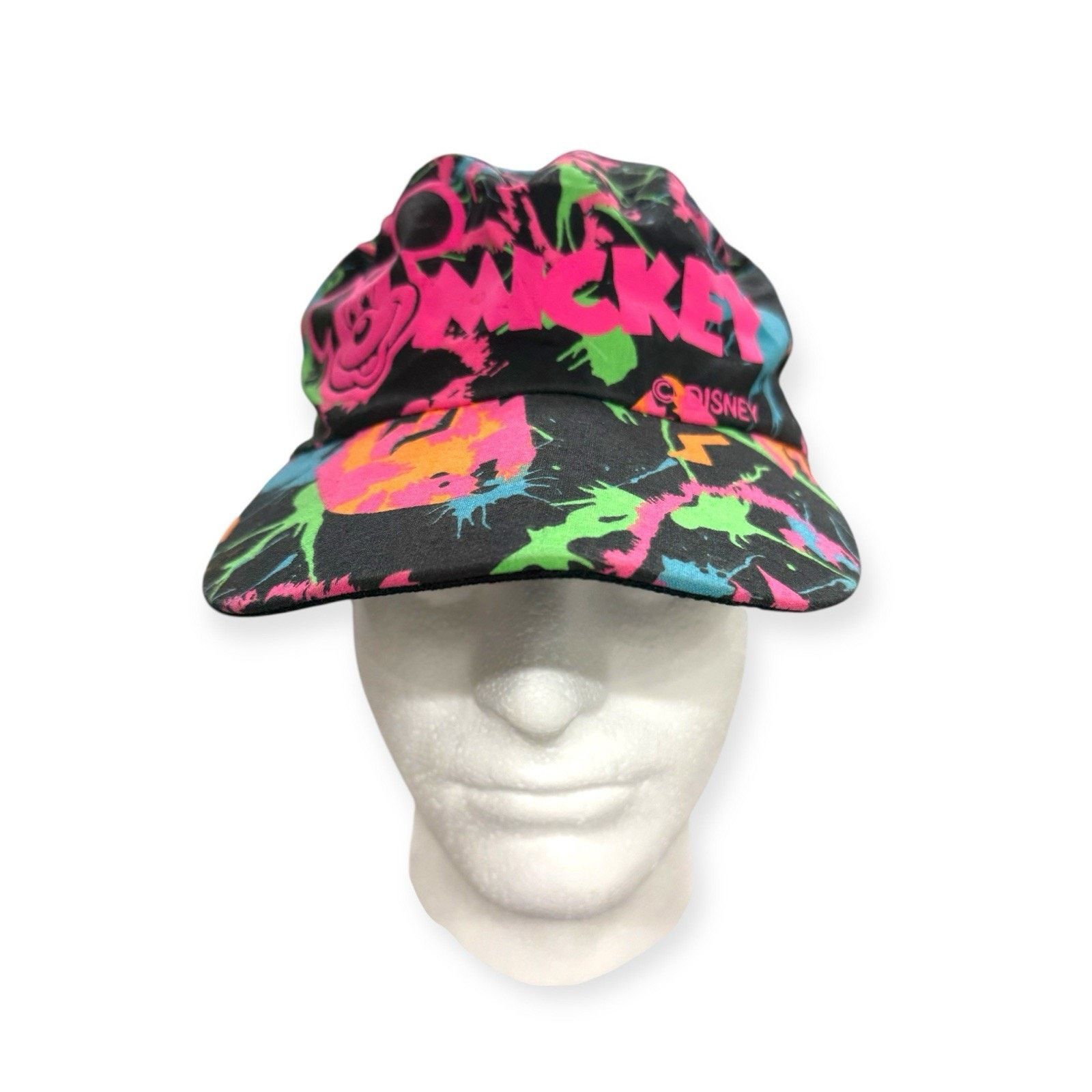 Disney MICKEY MOUSE: Vtg 1980s Neon Paint Splatter Painter Hat Size ONE SIZE - 2 Thumbnail
