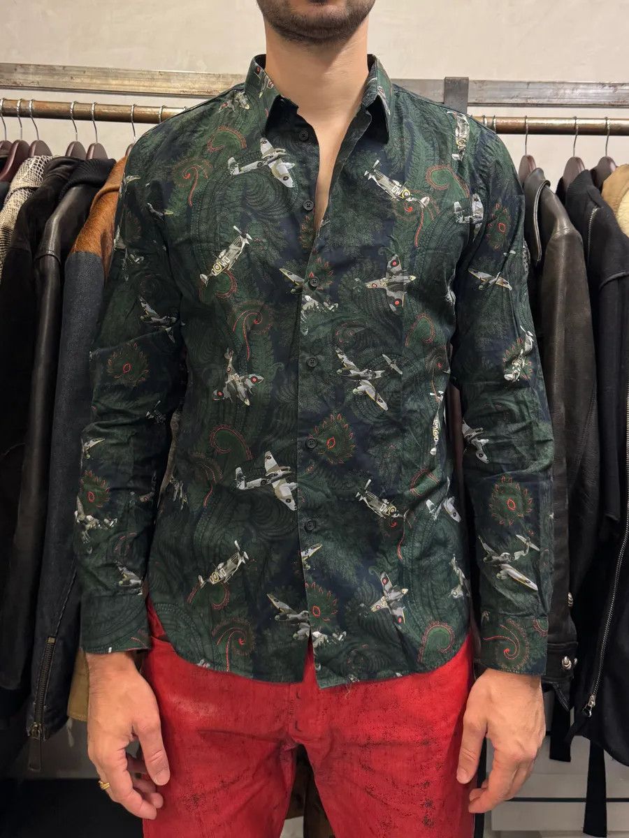 Designer × Givenchy × Vintage 2010s Givenchy Green Aviator Flowers Shirt Size US L / EU 52-54 / 3 - 2 Thumbnail