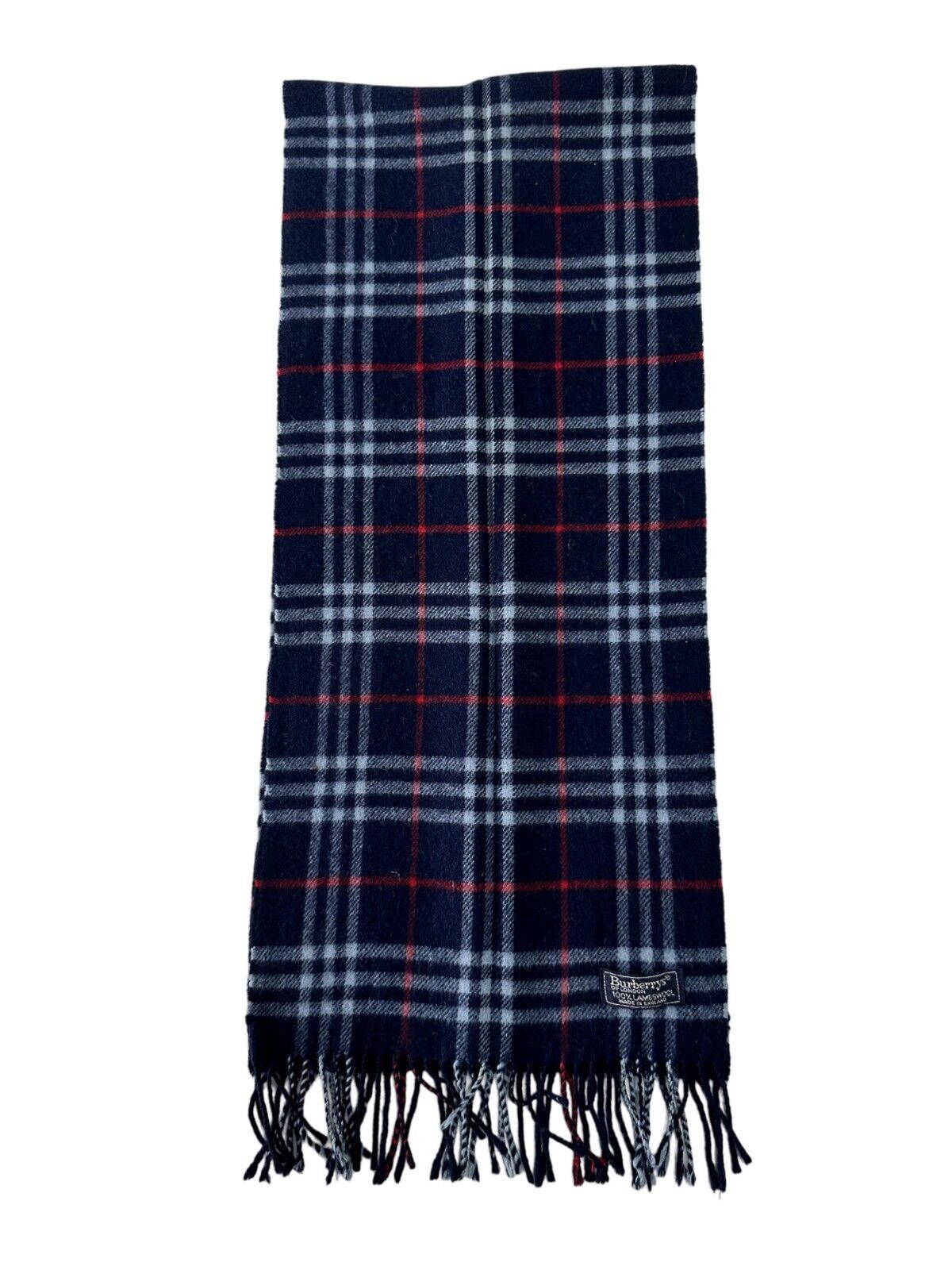 Burberry Burberrys Check Unisex Scarf Navy Blue 100% Lambswool Size ONE SIZE - 4 Thumbnail