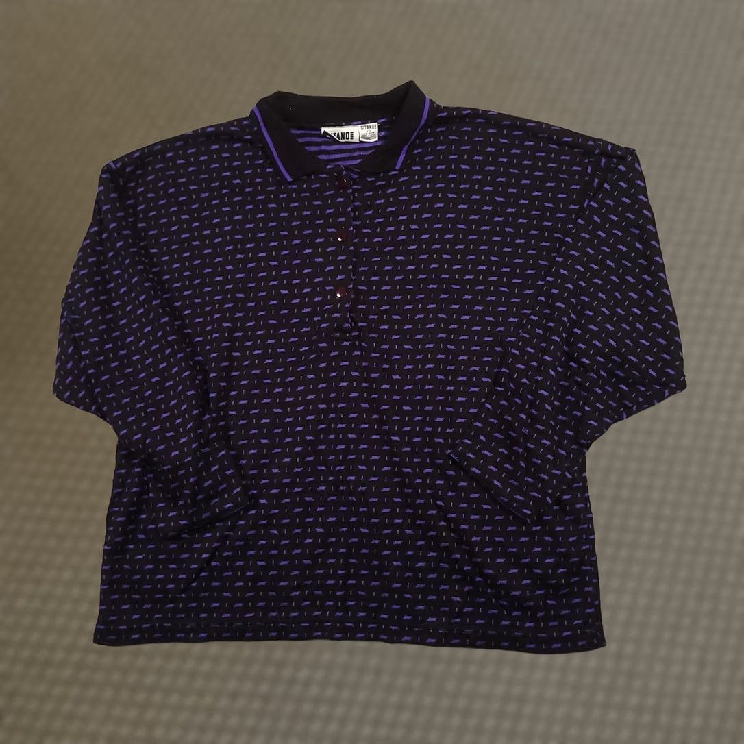 Vintage VINTAGE Gitano Sweater Womens 22W 42 Blue Black Knit Stripe Dot Dash Polo Sweater Size 3XL / US 20-22 - 1 Thumbnail