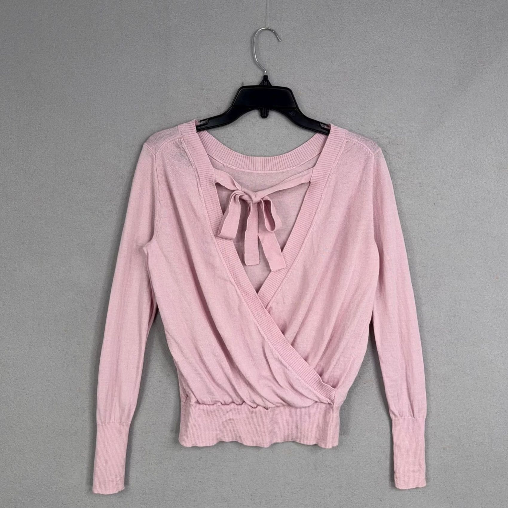 J.Crew J.CREW Sweater Wrap Womens Small Pink Merino Wool Back Bow Tie V-Neck Knit Size S / US 4 / IT 40 - 6 Thumbnail