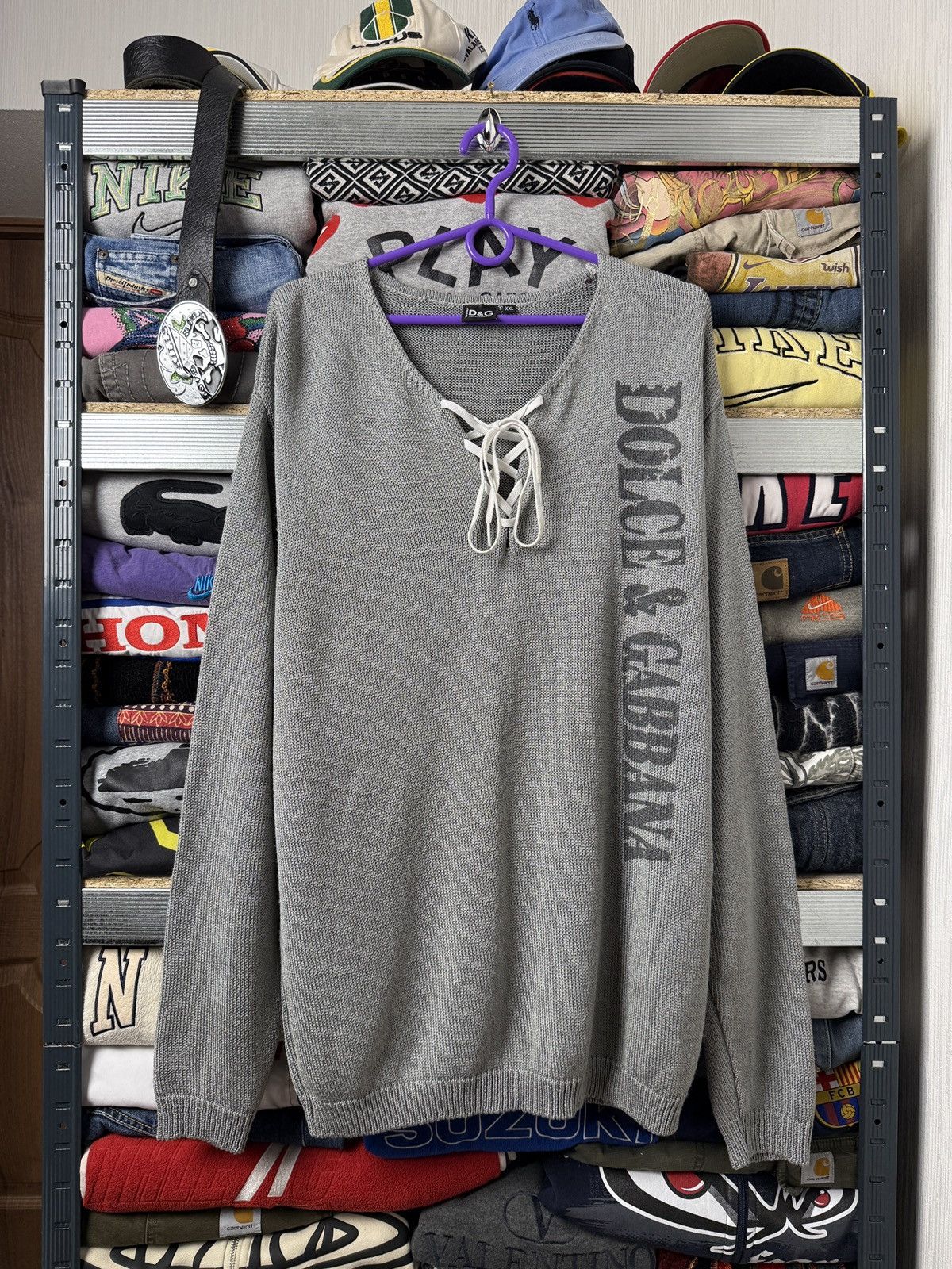 Vintage Vintage Dolce Gabbana Ribbed Sweater Big Logo Avant Garde Size US XXL / EU 58 / 5 - 1 Thumbnail