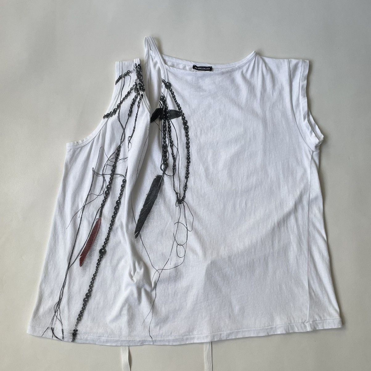 Ann Demeulemeester ‘Feather Necklace Print’ Tie Strap Vest Size M / US 6-8 / IT 42-44 - 2 Thumbnail