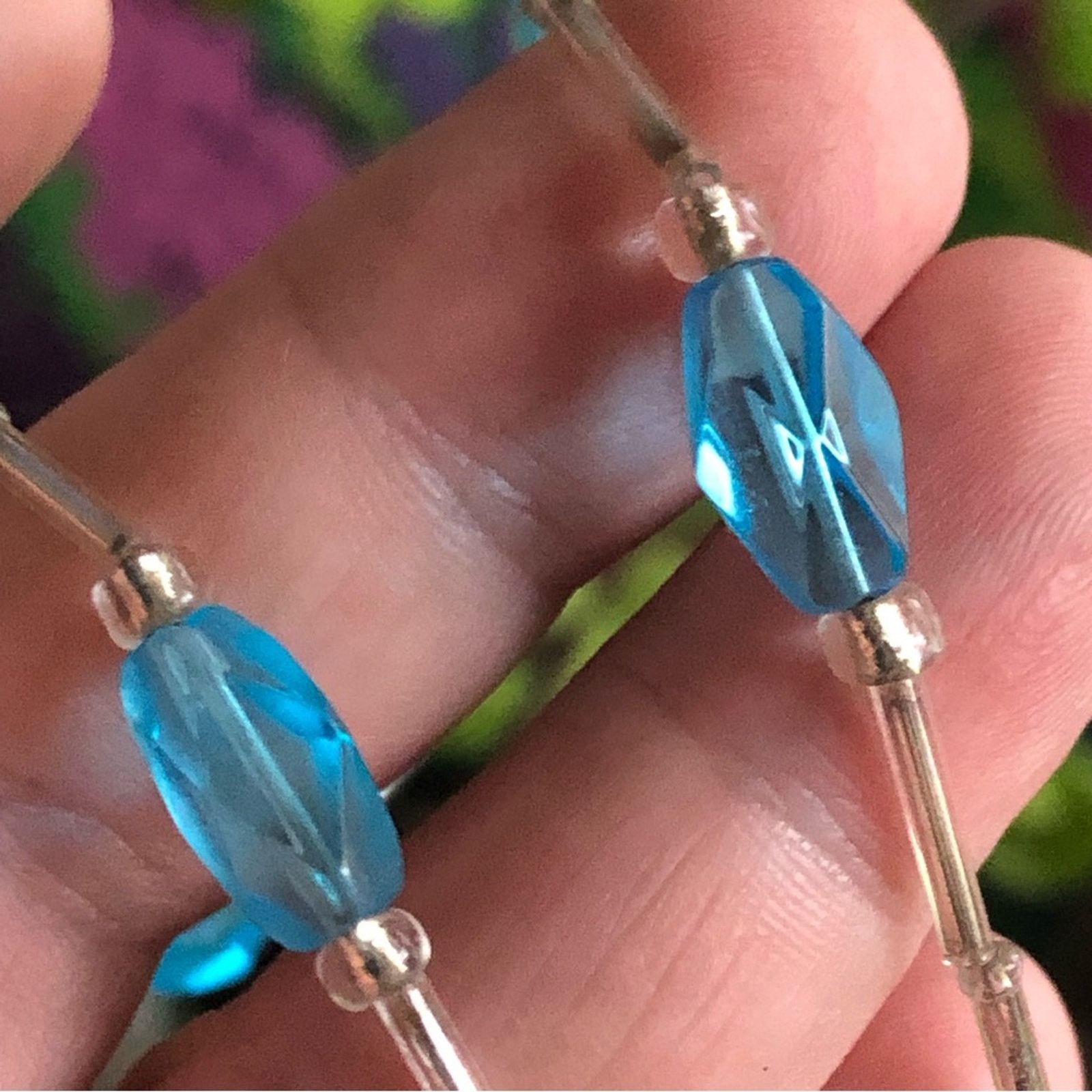 Handmade Hand crafted faceted blue glass beaded necklace Size ONE SIZE - 8 Thumbnail