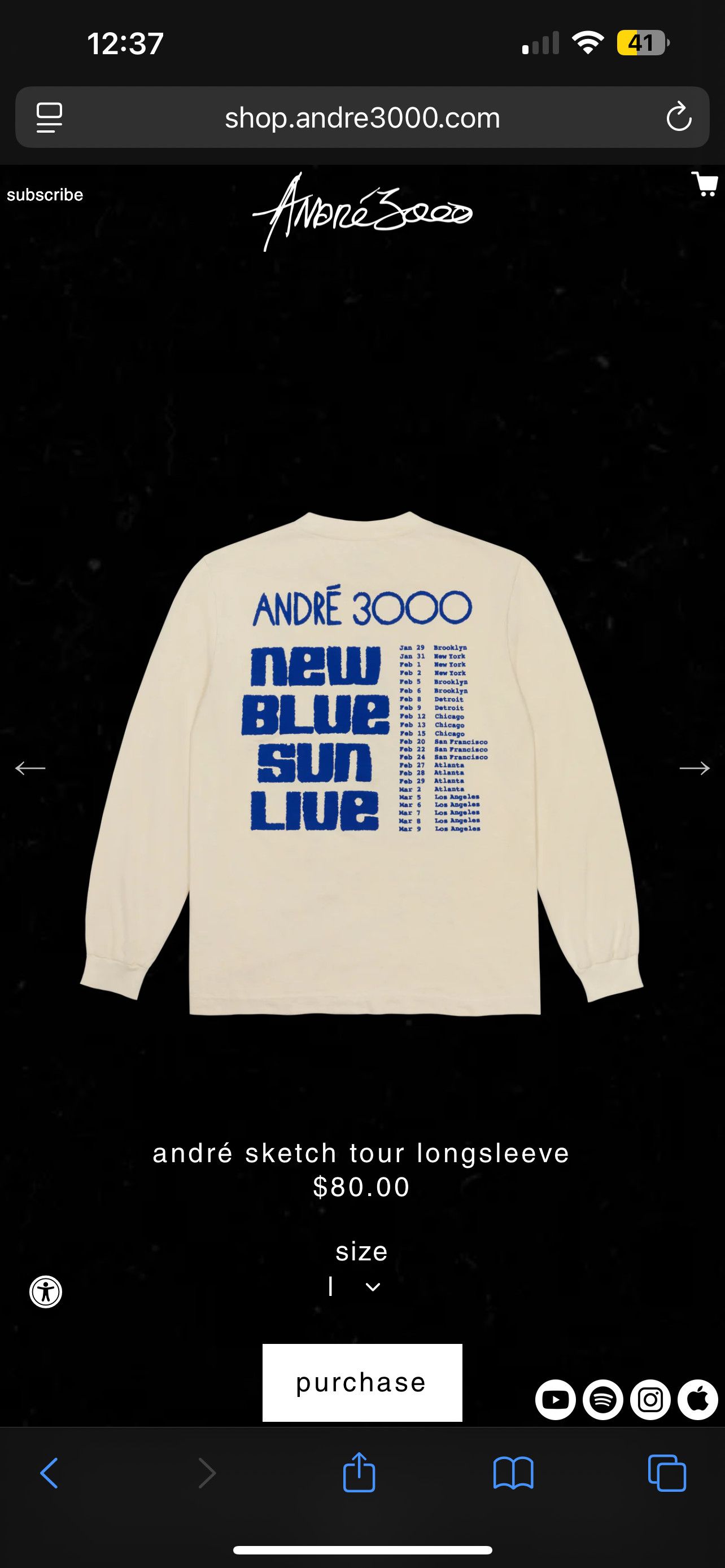 Band Tees André 3000 Sketch Tour Long-Sleeve Size Small Size US S / EU 44-46 / 1 - 2 Thumbnail