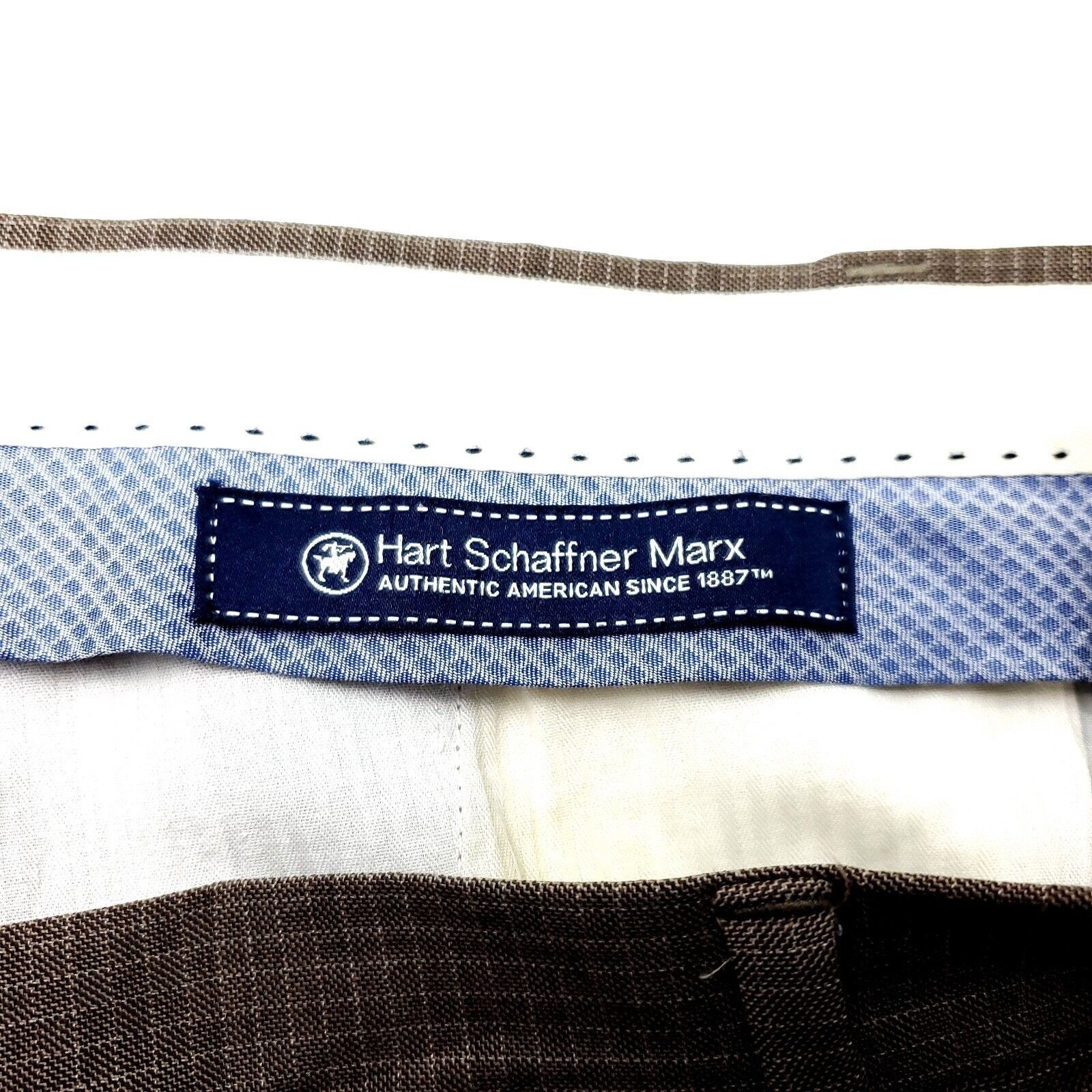 Hart Schaffner Marx Hart Schaffner Marx Wool Dress Pants 37/28 Beige Windowpane Size 36R - 2 Thumbnail