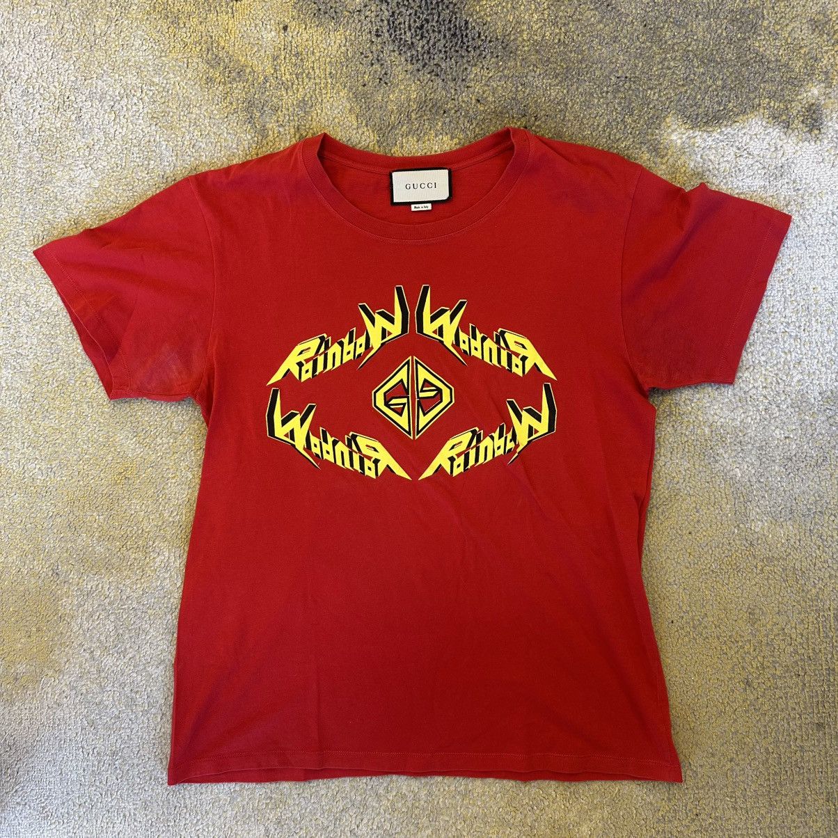 Gucci Gucci Men’s Shirt Red Short Sleeve Cotton Yellow Warrior Size US M / EU 48-50 / 2 - 1 Thumbnail