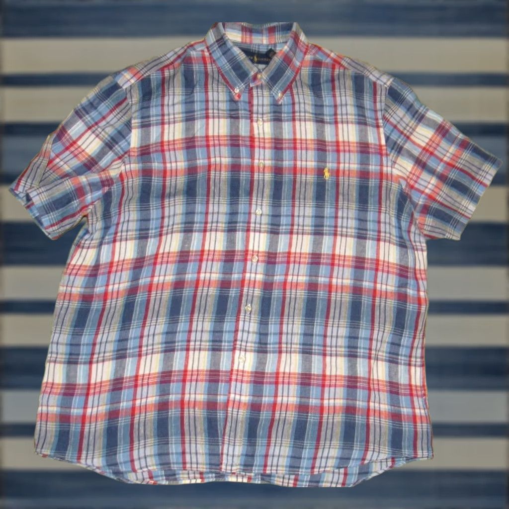 Ralph Lauren Polo RALPH LAUREN Blue Red Plaid Linen Short Sleeve Button Down Shirt XL Men Size US XL / EU 56 / 4 - 1 Thumbnail