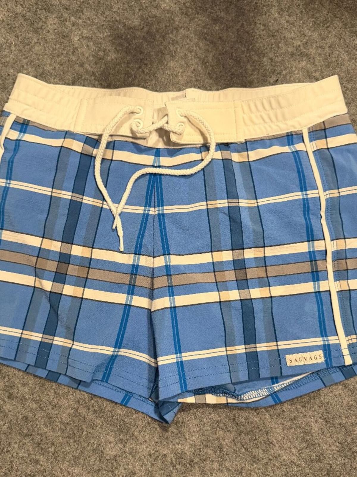 Salvage Sauvage Swim Trunks Blue Plaid Size Small 9/10 Condition Size US 30 / EU 46 - 1 Thumbnail