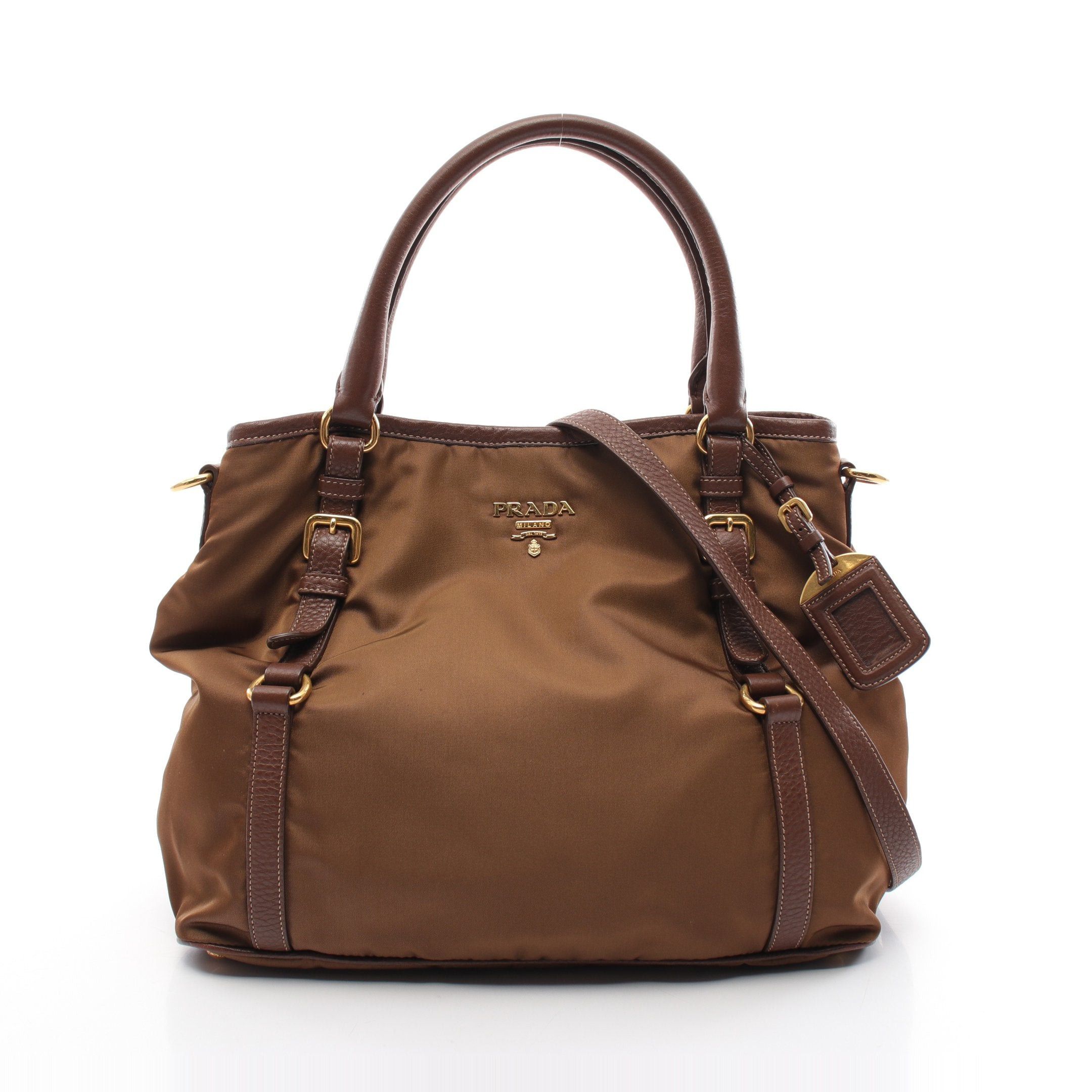 Prada Prada Handbag Nylon Leather Brown Metal Plate Size ONE SIZE - 1 Thumbnail