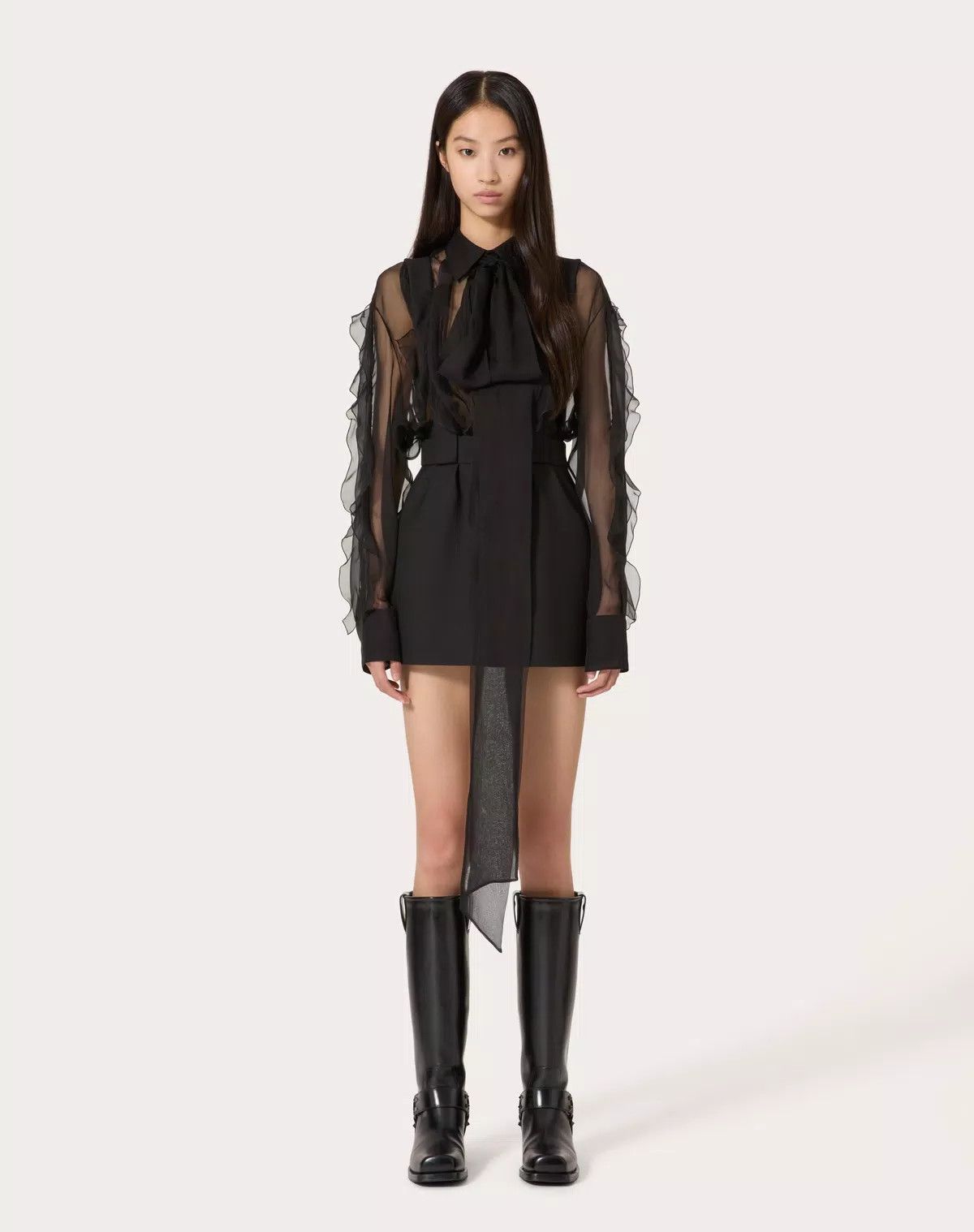 Valentino o1s1wg110426 Short Texture Sable Dress in Nero Size M / US 6-8 / IT 42-44 - 4 Thumbnail
