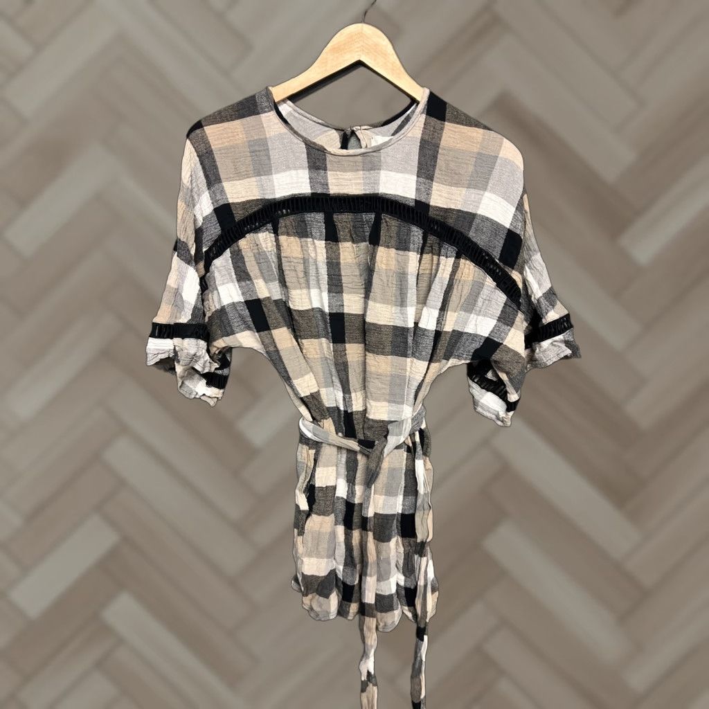 Vintage Maeve Plaid Kimono Shift Dress Tunic Top Tie Size S Gray Women Knee Length Size S / US 4 / IT 40 - 1 Thumbnail