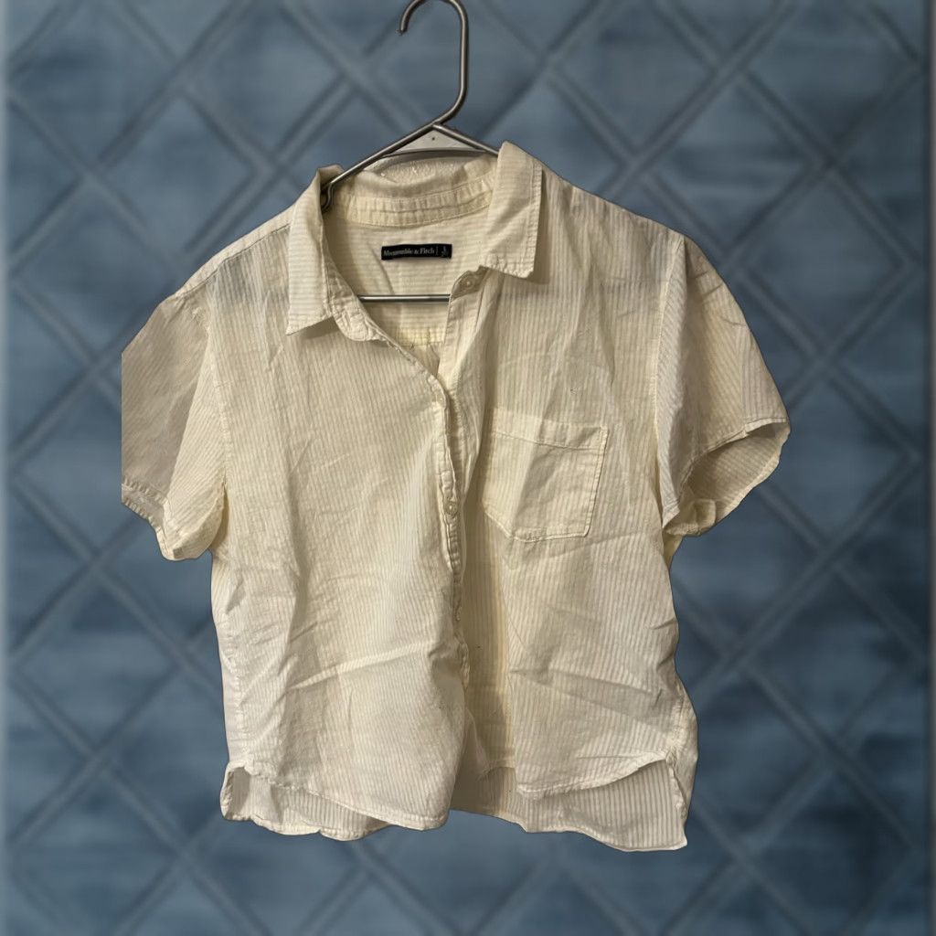 Abercrombie & Fitch Abercrombie & Fitch Button-Up Ivory Short Sleeve Blouse L Womens Plain Solid Casual Beach Preppy Vintage No Size L / US 10 / IT 46 - 1 Thumbnail