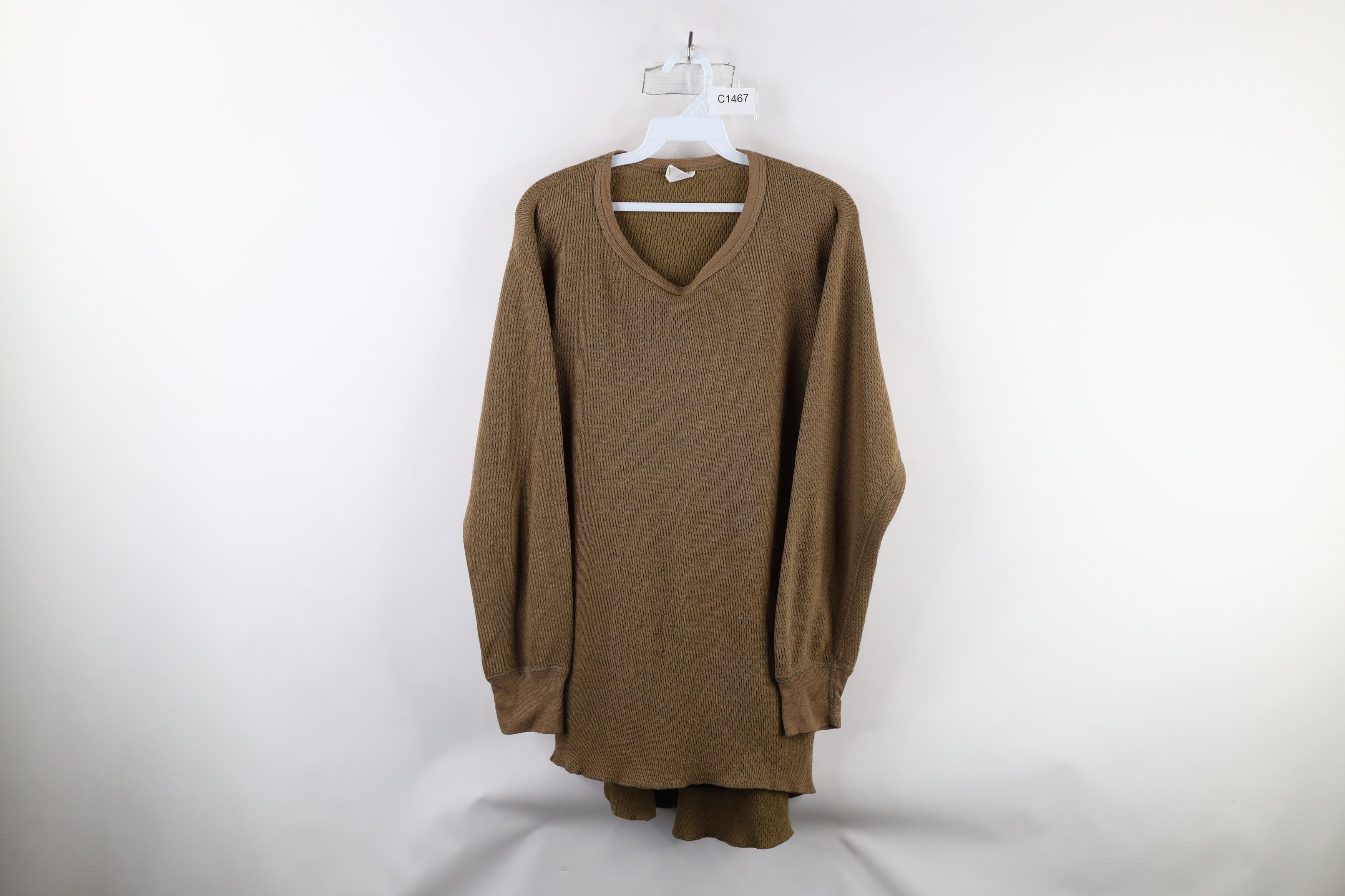 Vintage Vintage 90s Streetwear Waffle Knit T-Shirt Drab Brown USA Size US XL / EU 56 / 4 - 1 Thumbnail