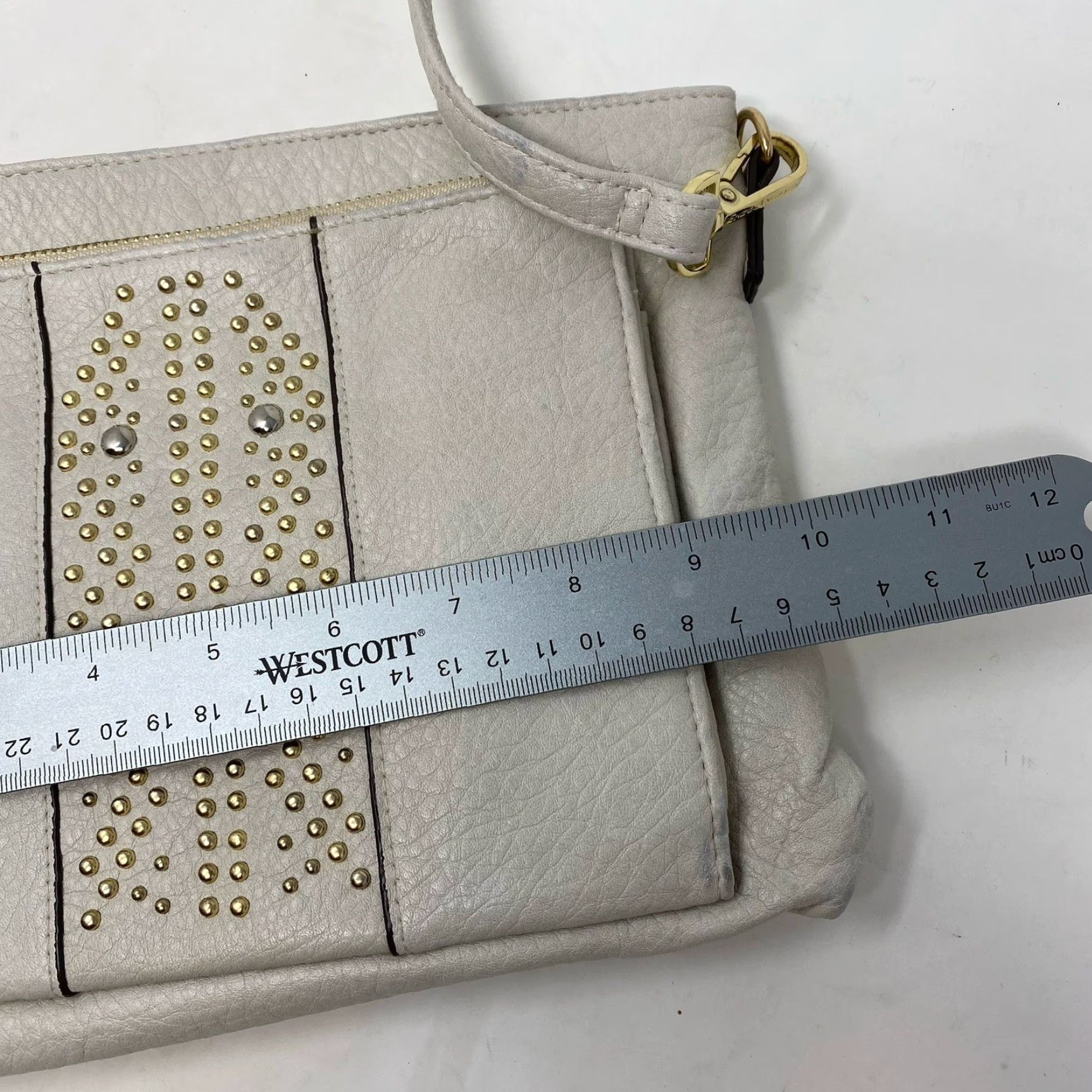 Kenzo Enzo Angiolini Crossbody Pebbled Leather Purse Gold Studded Beige Medium Women Bag Size ONE SIZE - 4 Thumbnail