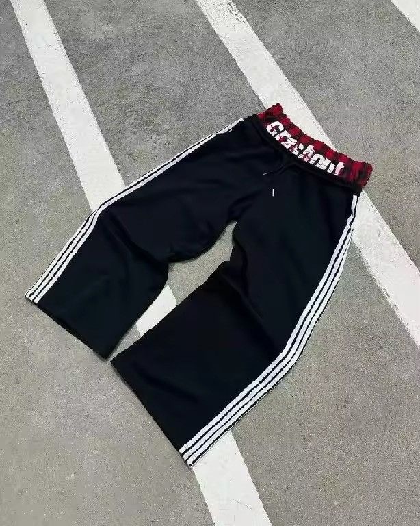 Japanese Brand Black Hip Hop Double Layer Stripe Embroidery Baggy Size US 33 - 2 Thumbnail