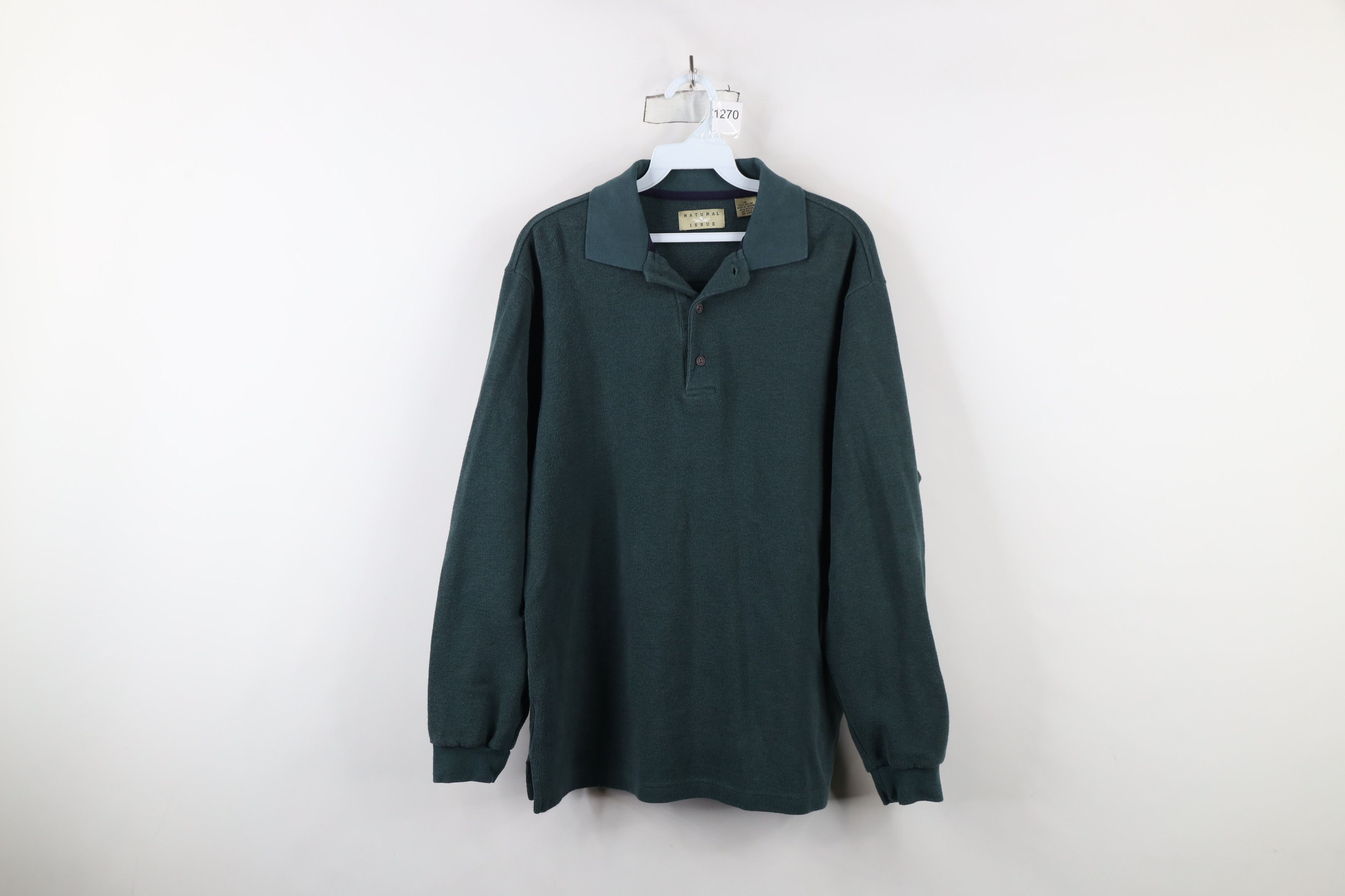 Vintage Vintage 90s Streetwear Ribbed Knit Long Sleeve Polo Green Size US M / EU 48-50 / 2 - 1 Thumbnail