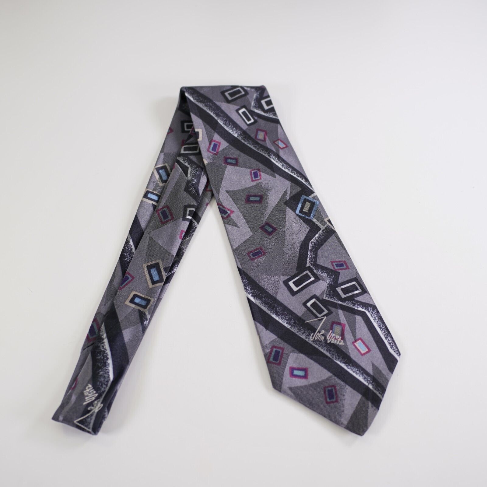 John Weitz John Weitz Abstract Woven Gray Short Wide Polyester Tie Size ONE SIZE - 6 Thumbnail