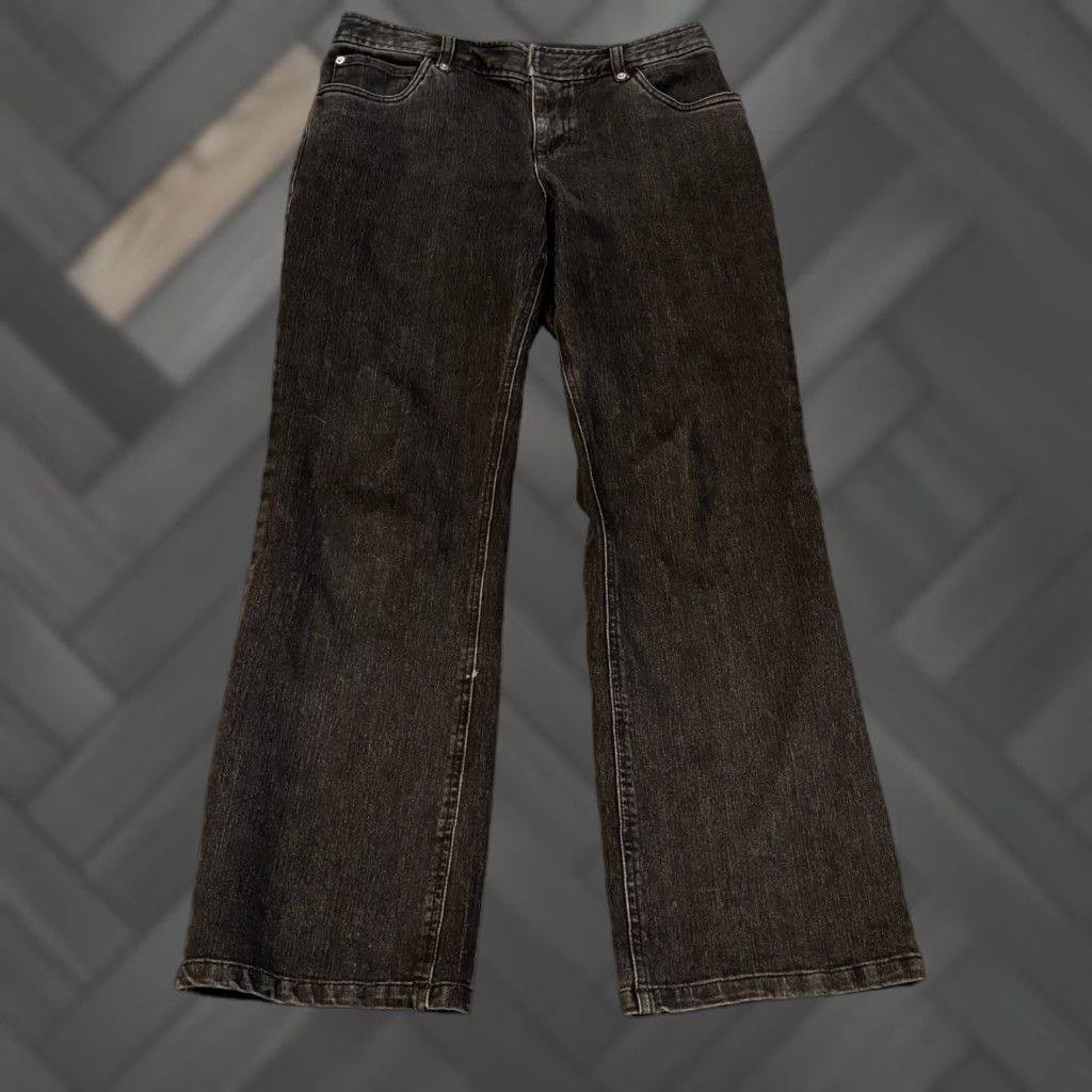 Denime Kate Hill Jeans Womens 4P Petite Black Denim Straight Leg Casual Pants Size 27" / US 4 / IT 40 - 1 Thumbnail