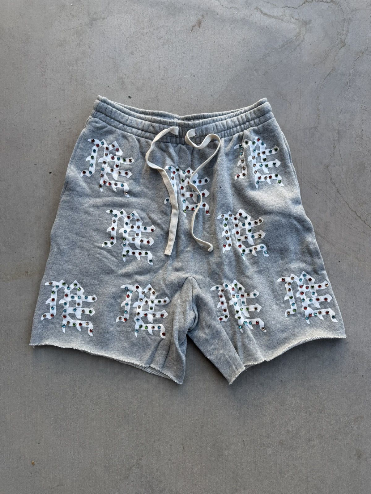 Mixed Emotions Rhinestone Logo Shorts Grey Large New