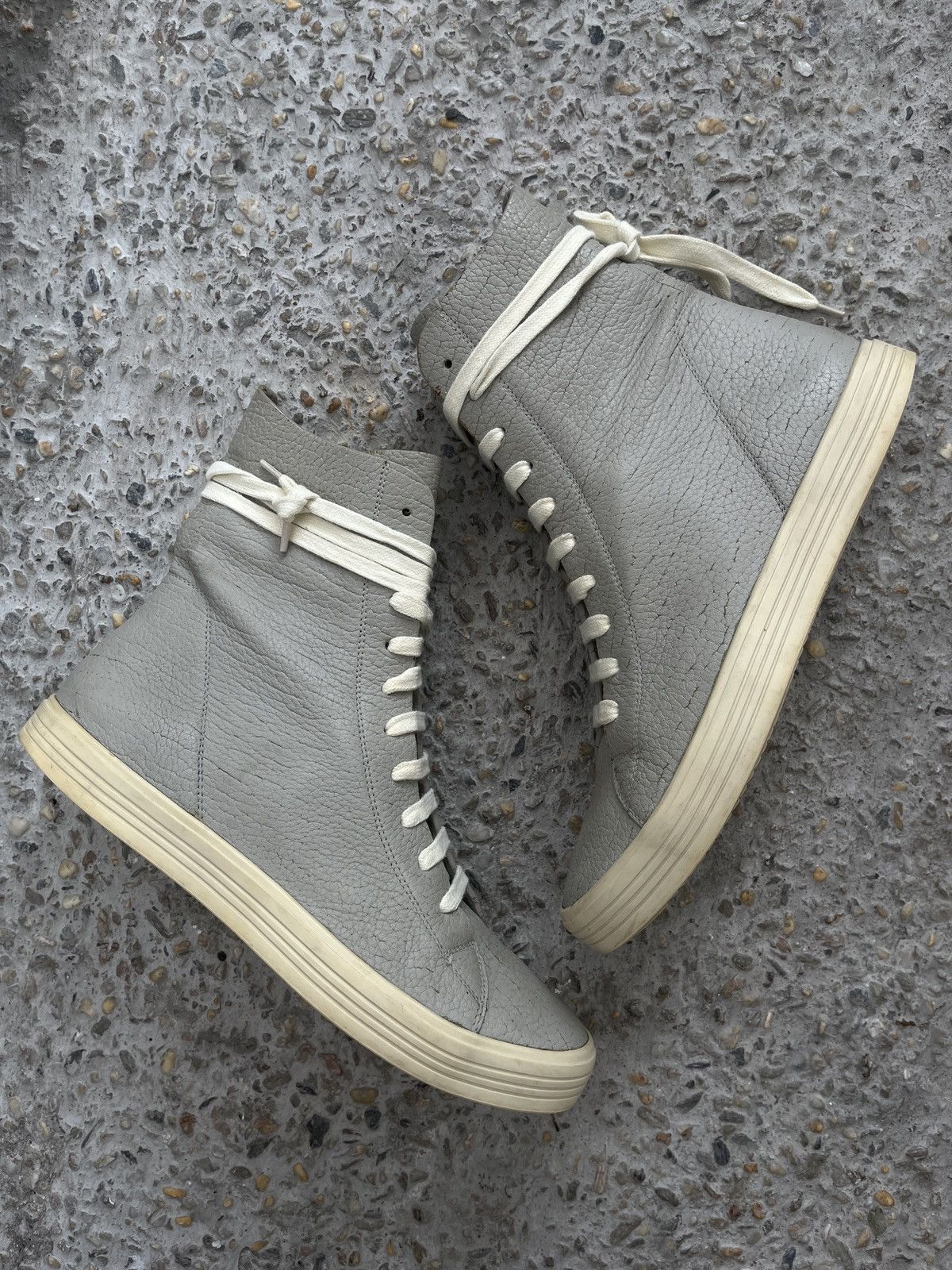 Rick Owens ‘Mastosneaks’ Grey Grain Leather Hi Top Size US 6.5 / EU 39-40 - 1 Thumbnail