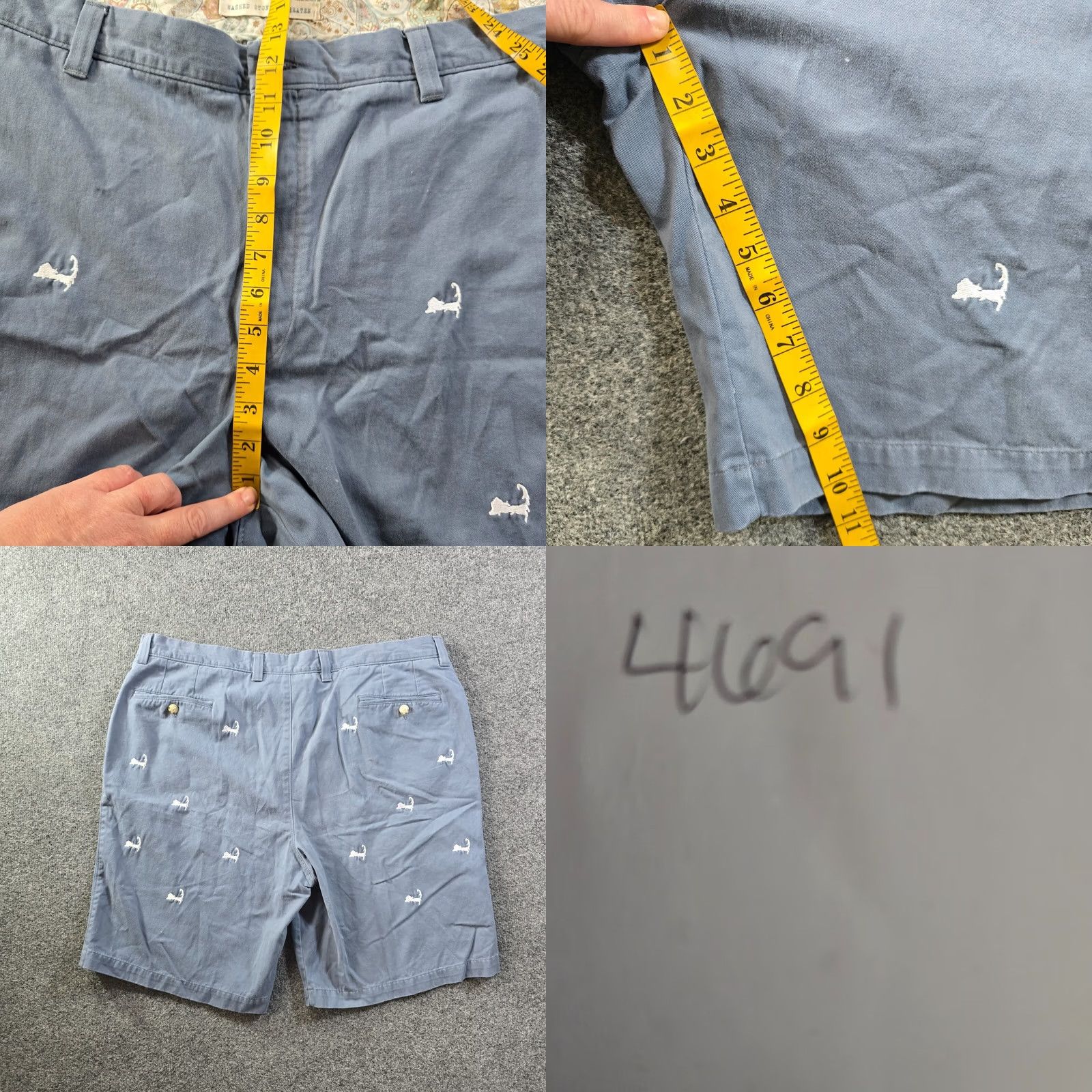 Vintage Washed Stoned Beaten Shorts Mens 42 Gray Blue Massachusetts Embroidery Preppy Chino Regular Short Inseam 10 in Embroidered Pockets Size US 42 / EU 58 - 8 Thumbnail