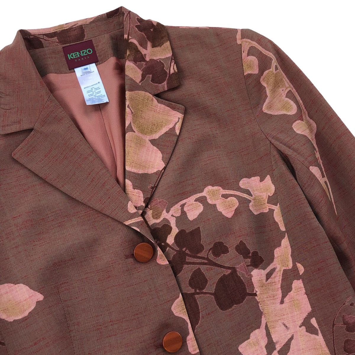Kenzo KENZO Paris Brown Floral Pattern Rayon Suit Blazer / Jacket Size M / US 6-8 / IT 42-44 - 9 Thumbnail