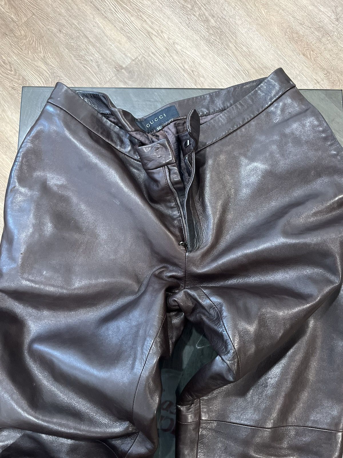 image of Gucci Chocolate Brown Leather Pants, Men's (Size 36)