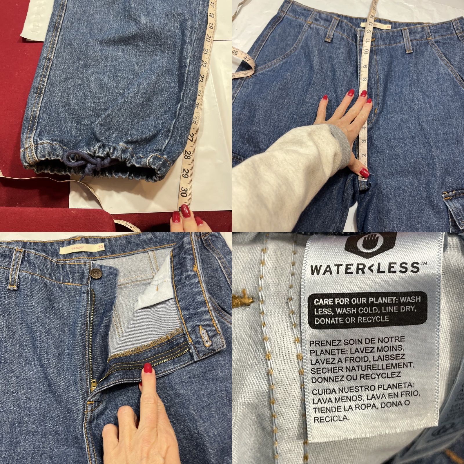 Levi's VINTAGE Levi's '94 Baggy Blue Jeans Cargos Mid Rise Loose Womens 30/30 Cinch Leg Denim Cotton 5-Pocket Cargo Pocket 90s Grunge Retro Womens Jeans Size 30" / US 8 / IT 44 - 8 Thumbnail