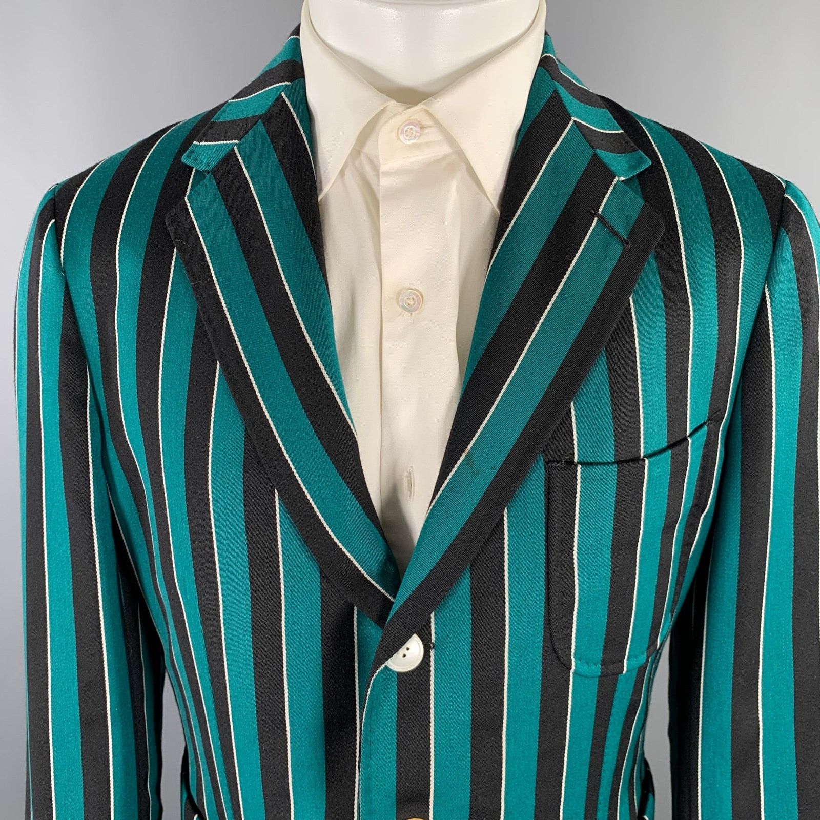 Other F.E. CASTLEBERRY 38 Green Navy Stripe Wool Blend Sport Coat Size 38R - 2 Thumbnail