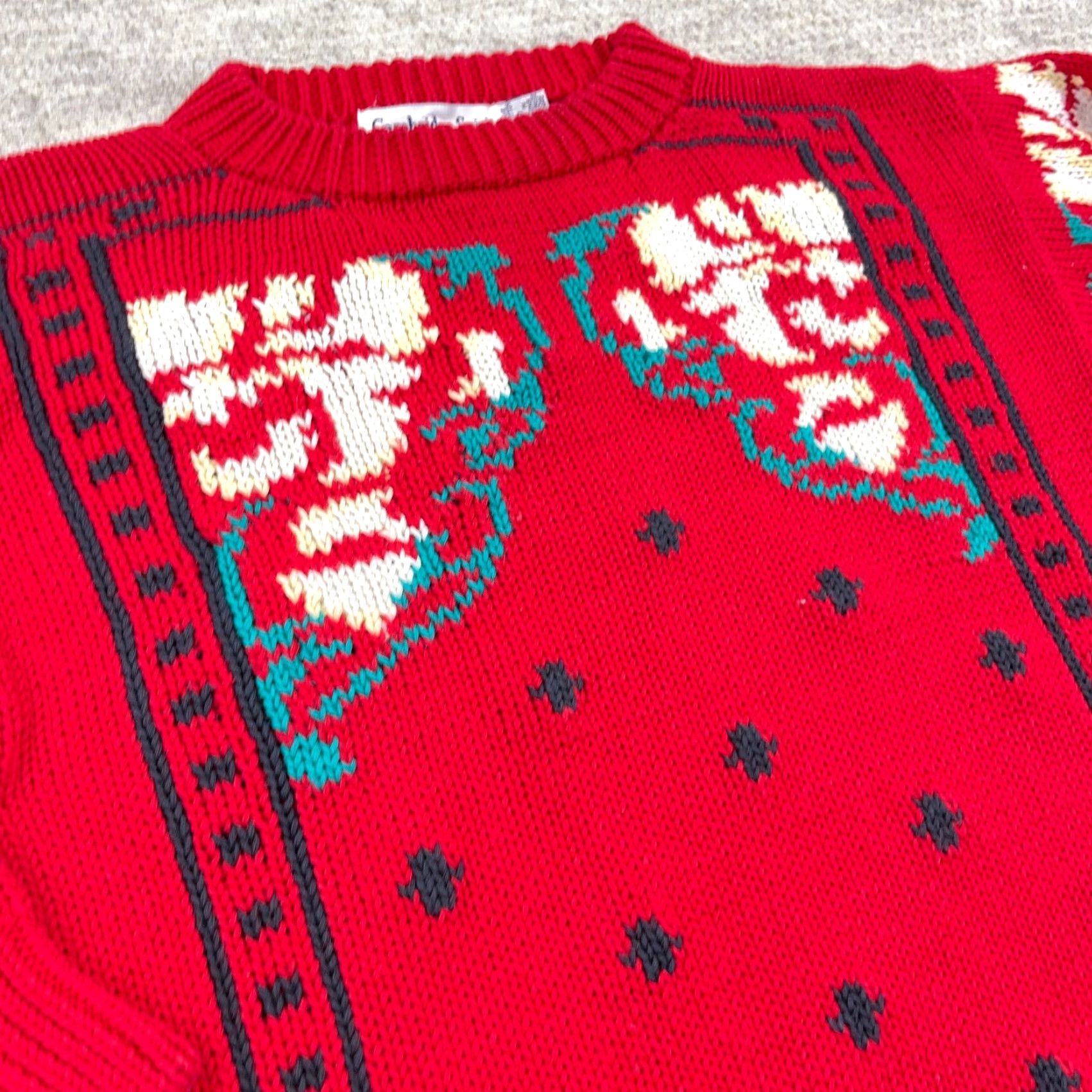 ESPIRIT VINTAGE Cambridge Spirit Sweater Women M Red 90s Christmas Cotton Knit Logo Pull over Crew Neck Long Sleeve All Seasons (Casual) Womens Size M / US 6-8 / IT 42-44 - 4 Thumbnail