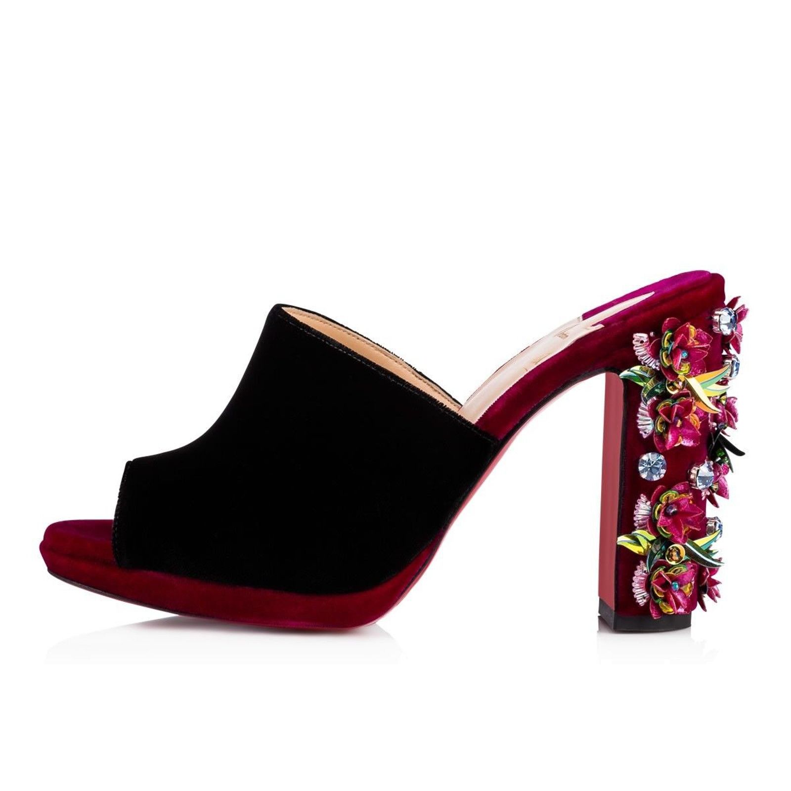 Christian Louboutin Donaflor 100 Black Velvet Figue Sandal Mule Heel Pump 36 Size US 6 / IT 36 - 3 Thumbnail