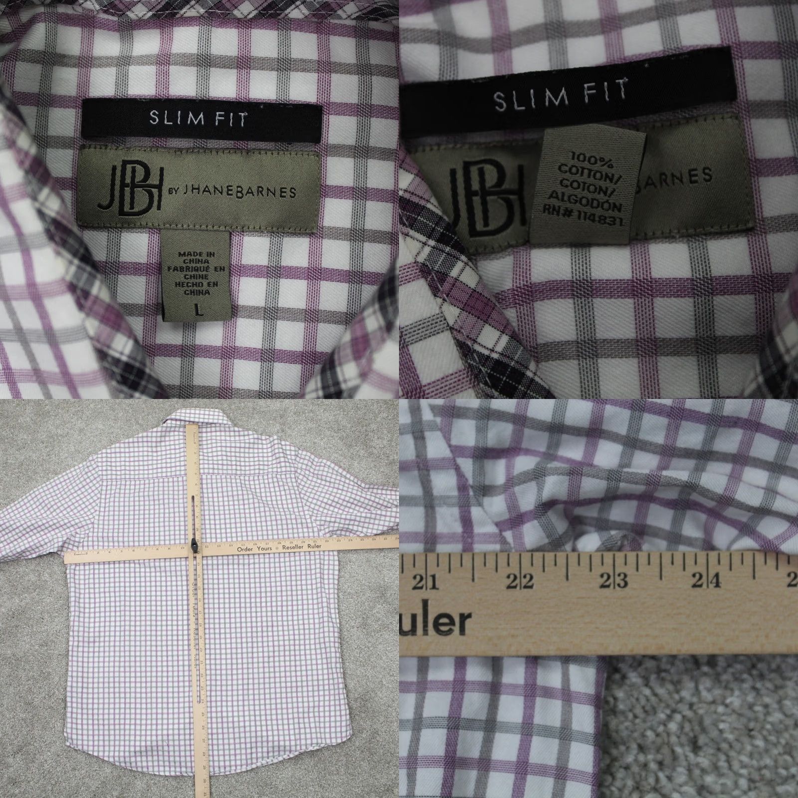 Vintage Jhane Barnes Shirt Mens Large Purple/Black/White Slim Fit 100% Cotton L/S Button-Down Shirt Size US L / EU 52-54 / 3 - 8 Thumbnail
