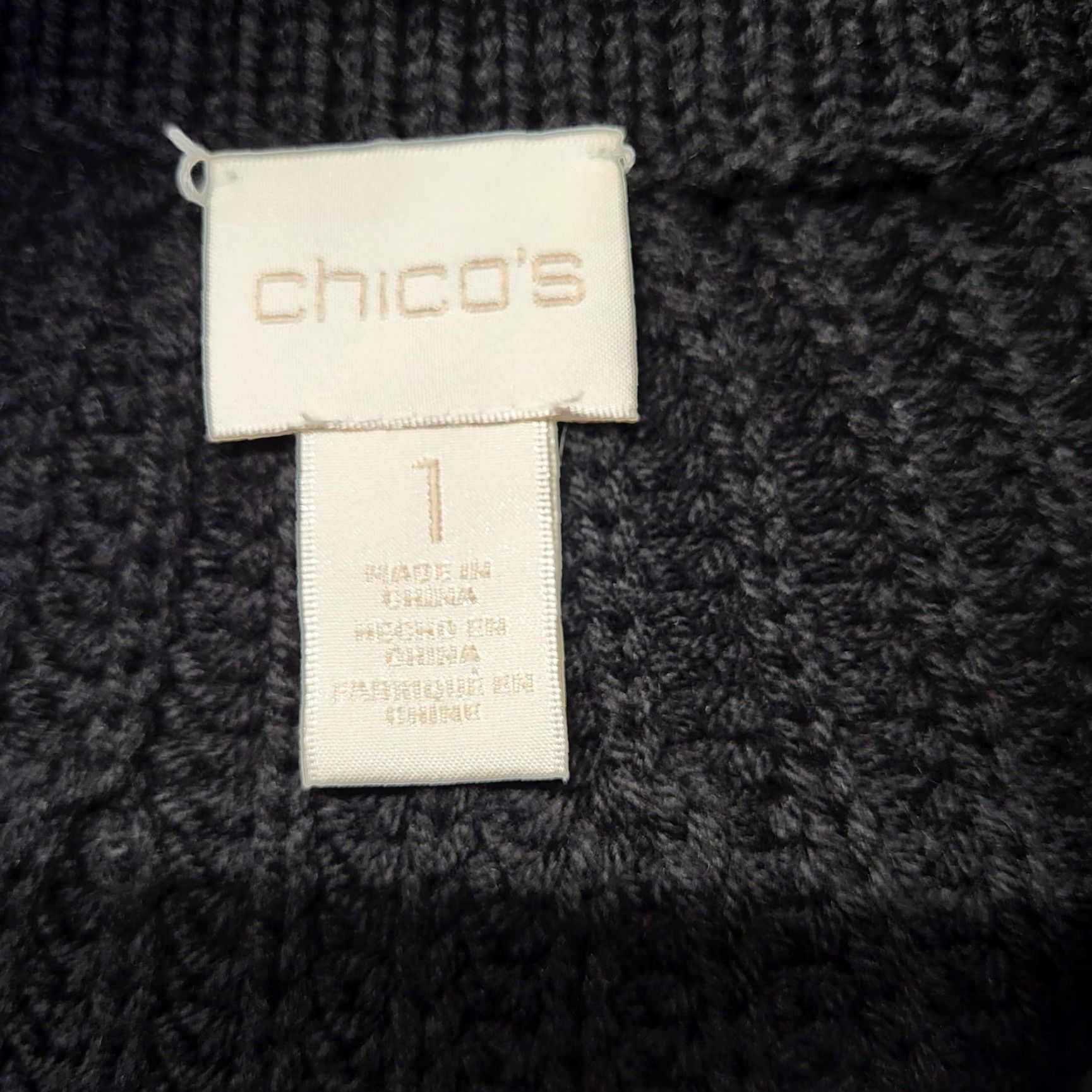 Vintage Chicos Sweater Womens Size 1 Black Knit Wool Blend Zip Up 3/4 Sleeve Jacket Size XS / US 0-2 / IT 36-38 - 2 Thumbnail