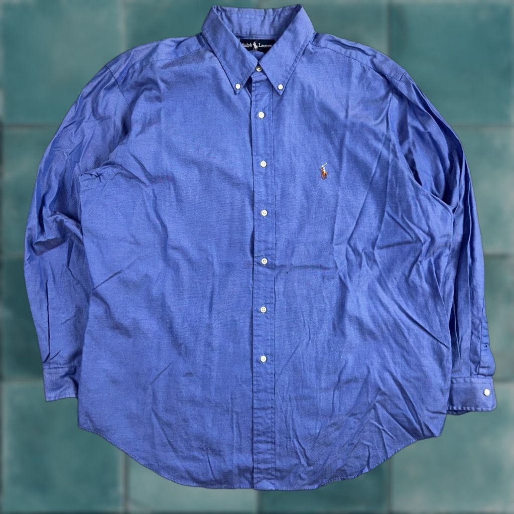 Polo Ralph Lauren Ralph Lauren Shirt Mens 17.5 Long Sleeve Button Up Pony Yarmouth Cotton Blue Knit Check Button-Up Mens Regular Collar Polo Ralph Lauren Size US XXL / EU 58 / 5 - 1 Thumbnail