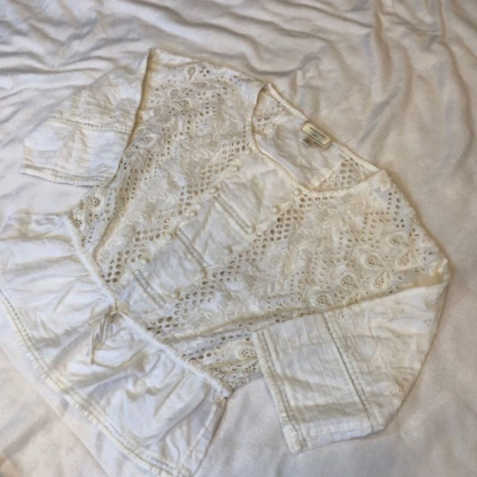 Anthropologie Anthropologie Cream Lace Cinched Waist Blouse | Sz 4 Size S / US 4 / IT 40 - 5 Thumbnail