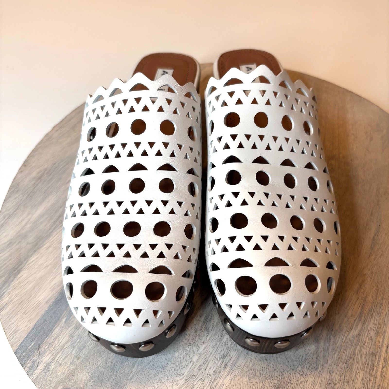 Alaia Alaia White Leather Clog Mules Wooden Platform EU 40 US 8.5 Size US 8.5 / IT 38.5 - 4 Thumbnail