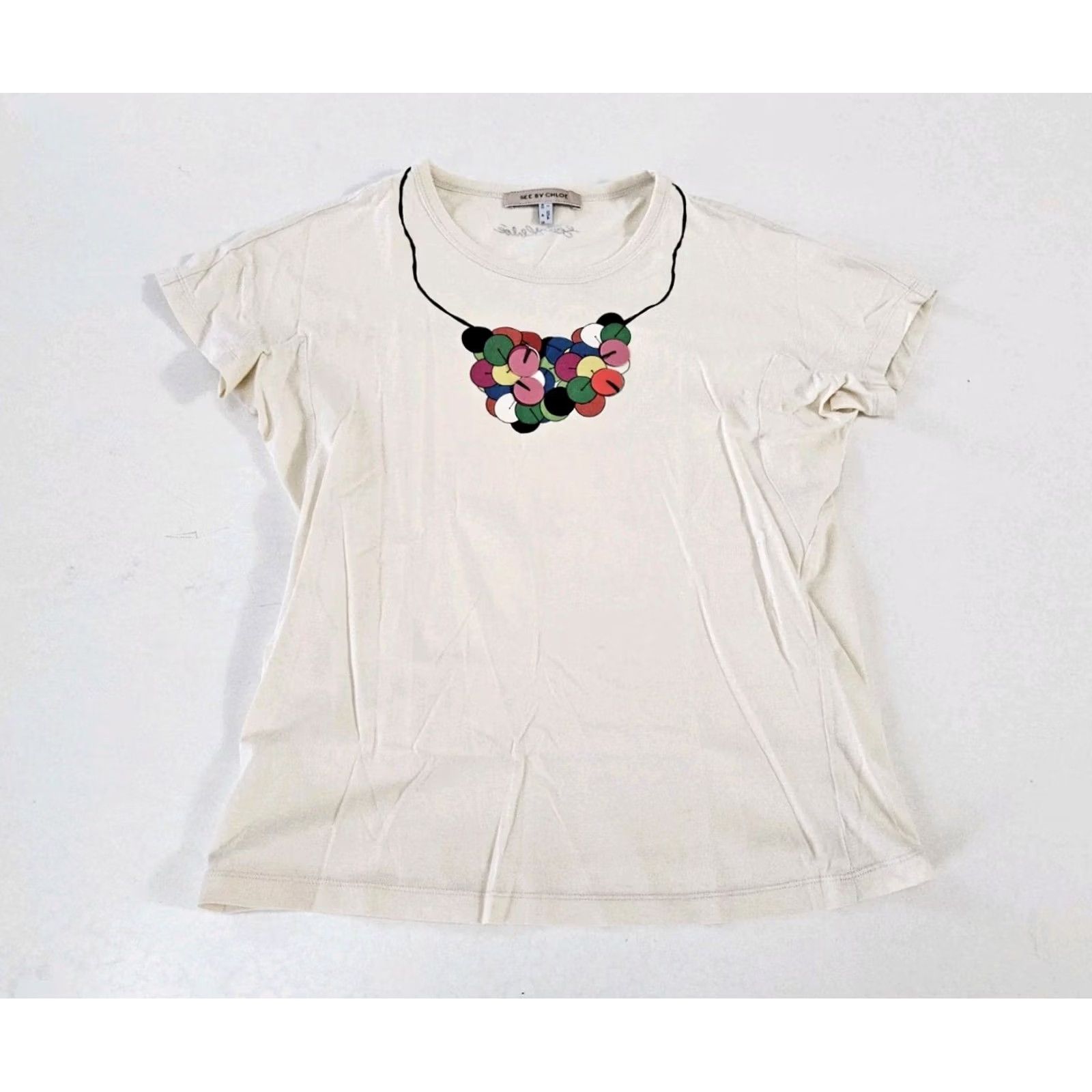 Vintage See By Chloe T-Shirt Short Sleeve Women Size 4 Ivory Cotton Size S / US 4 / IT 40 - 2 Thumbnail