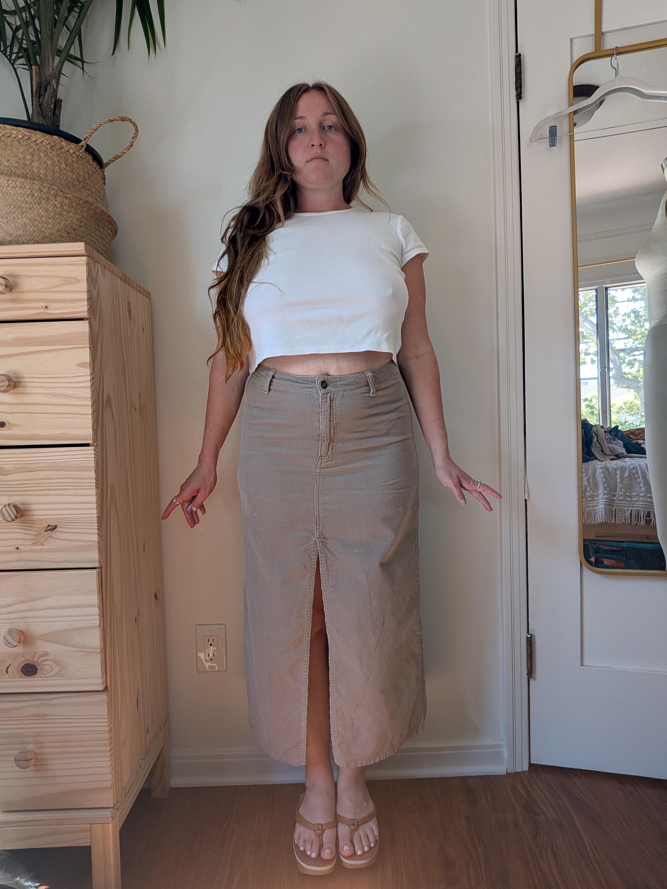 Dickies 2000s Y2K Dickies Girl Beige Corduroy Low Rise Maxi Skirt Size 31" - 9 Thumbnail