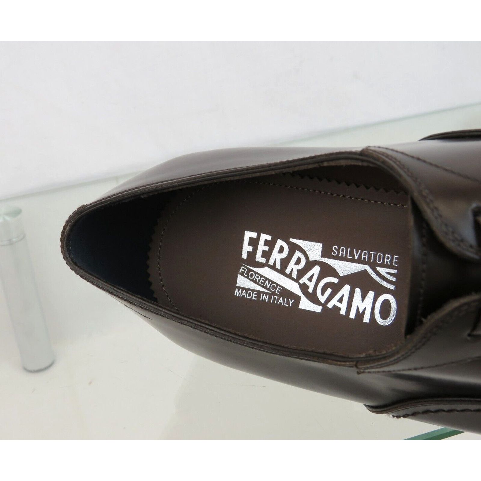 Salvatore Ferragamo SEUL DARK BROWN POLISHED LEATHER CAP TOE LOGO OXFORDS 10 D Size US 10 / EU 43 - 10 Thumbnail
