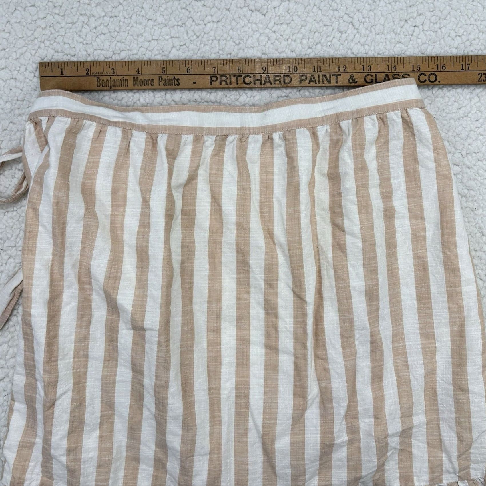 J.Crew J.CREW Skirt Mini 8 Beige White Stripe Cotton Lined Ruffle Tie Preppy Womens Short Pattern: Striped Size 30" / US 8 / IT 44 - 6 Thumbnail