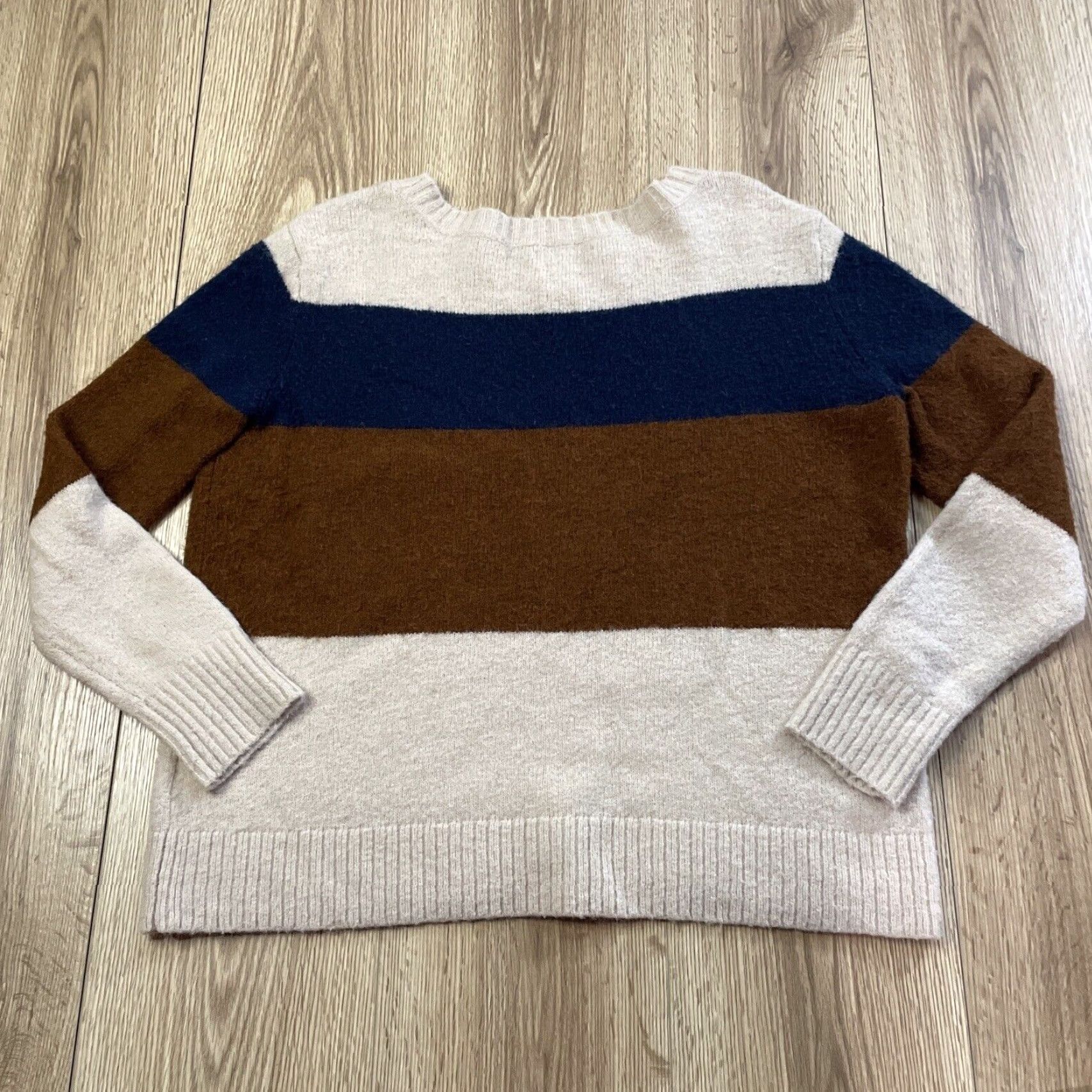 American Eagle Outfitters American Eagle Sweater Women Medium Blue Tan Pullover Striped Knit Size M / US 6-8 / IT 42-44 - 5 Thumbnail