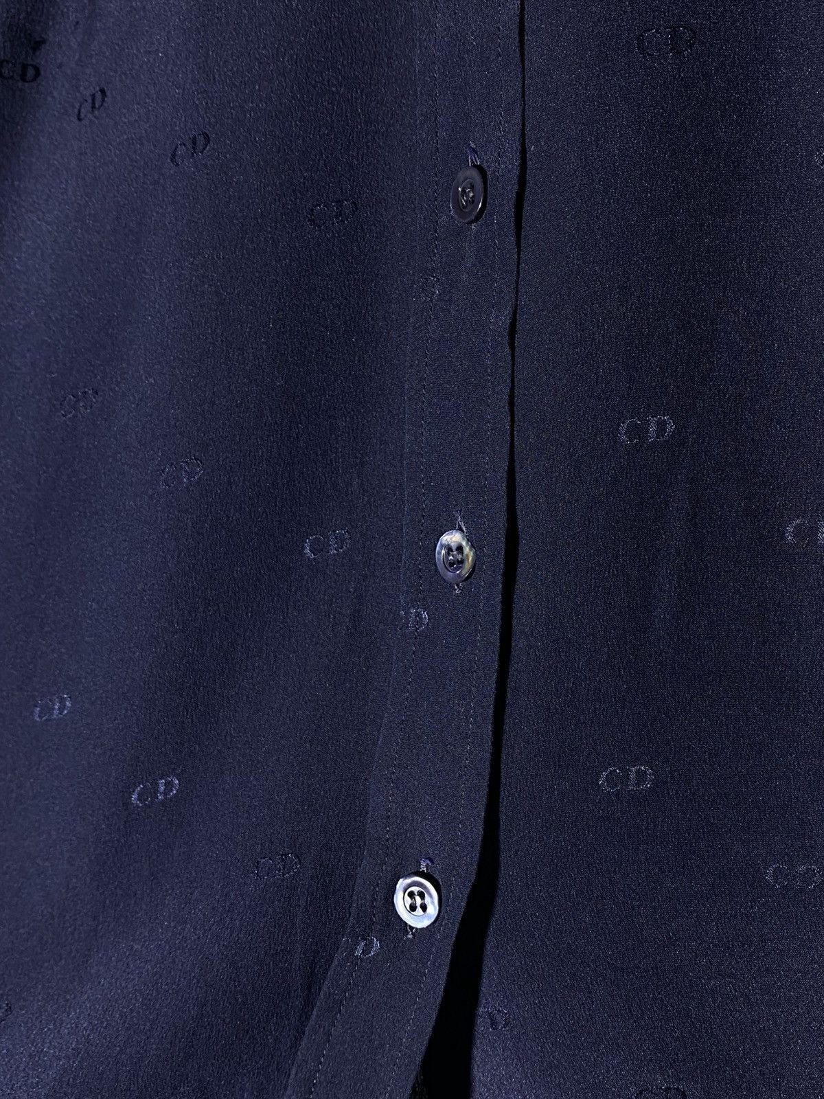 Christian Dior Monsieur Vintage 90s Christian Dior CD Monogram Silk Shirt Navy Blue Size US S / EU 44-46 / 1 - 4 Thumbnail