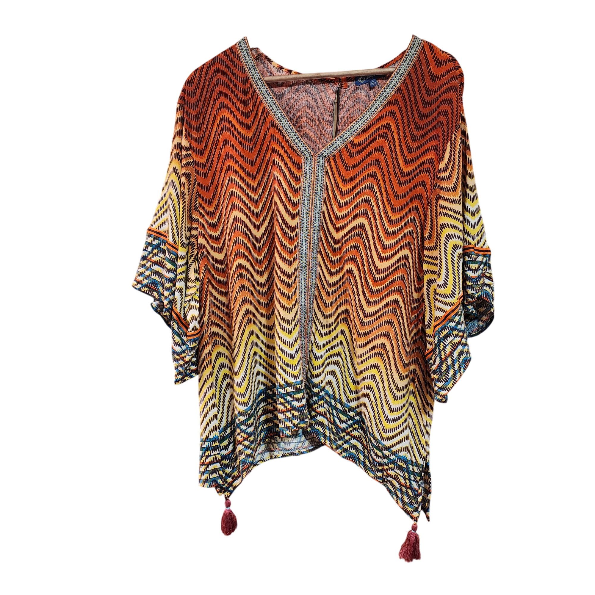 Other Democracy Boho Multicolor Chevron Print Poncho Top With Tass Size L / US 10 / IT 46 - 2 Thumbnail