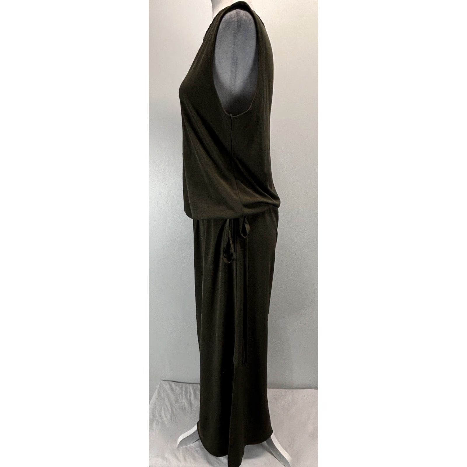 Zara Zara Tank Midi Dress Medium Olive Gathered Waist Side Slits Casual Comfort Size M / US 6-8 / IT 42-44 - 2 Thumbnail